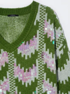 PARFOIS Jersey Jacquard Con Aplicaciones Verde Hot
