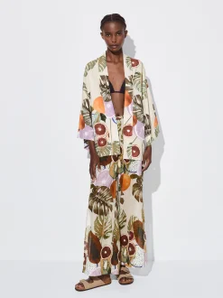 PARFOIS Kimono Abierto Estampado Multicor Cheap