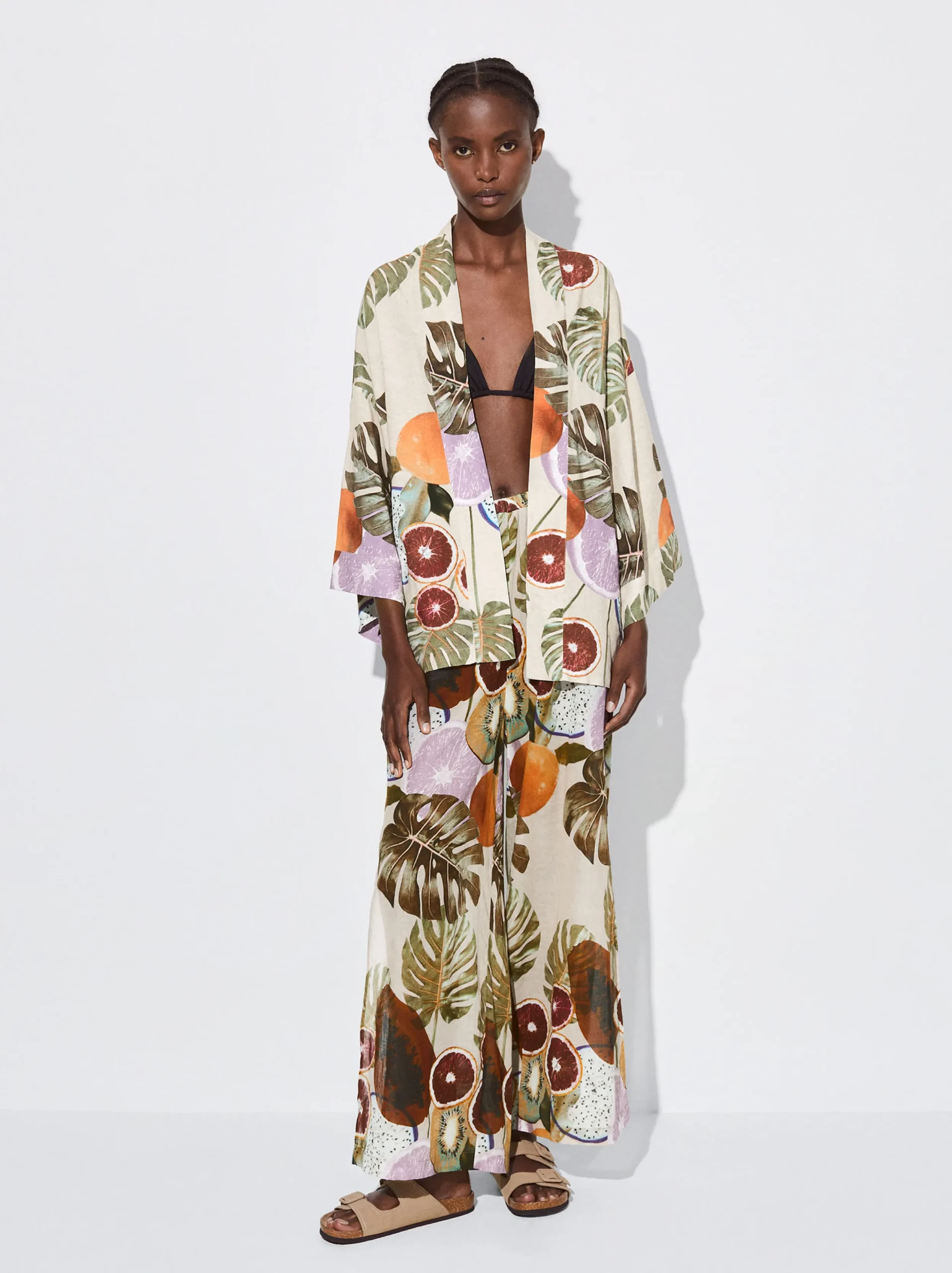 PARFOIS Kimono Abierto Estampado Multicor Cheap
