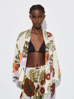 PARFOIS Kimono Abierto Estampado Multicor Cheap