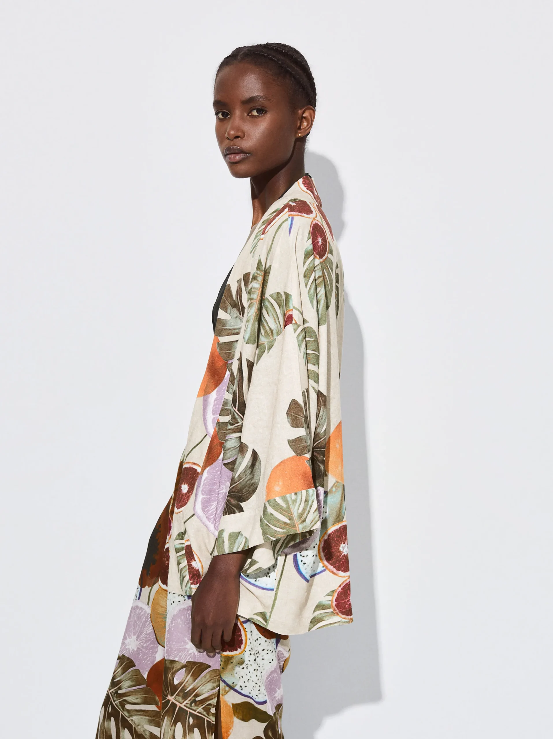 PARFOIS Kimono Abierto Estampado Multicor Cheap