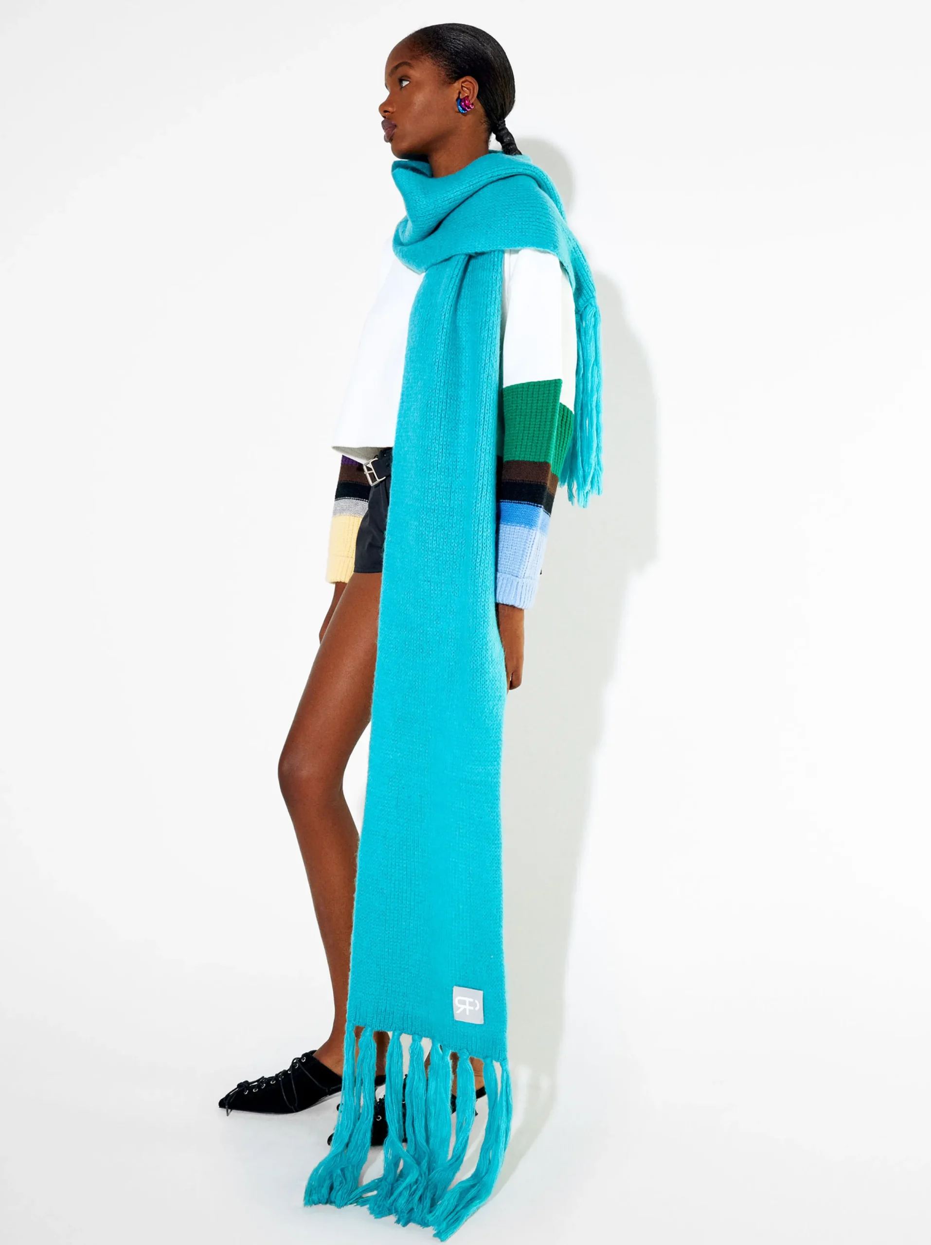PARFOIS Maxi Bufanda Con Flecos Azul Sale