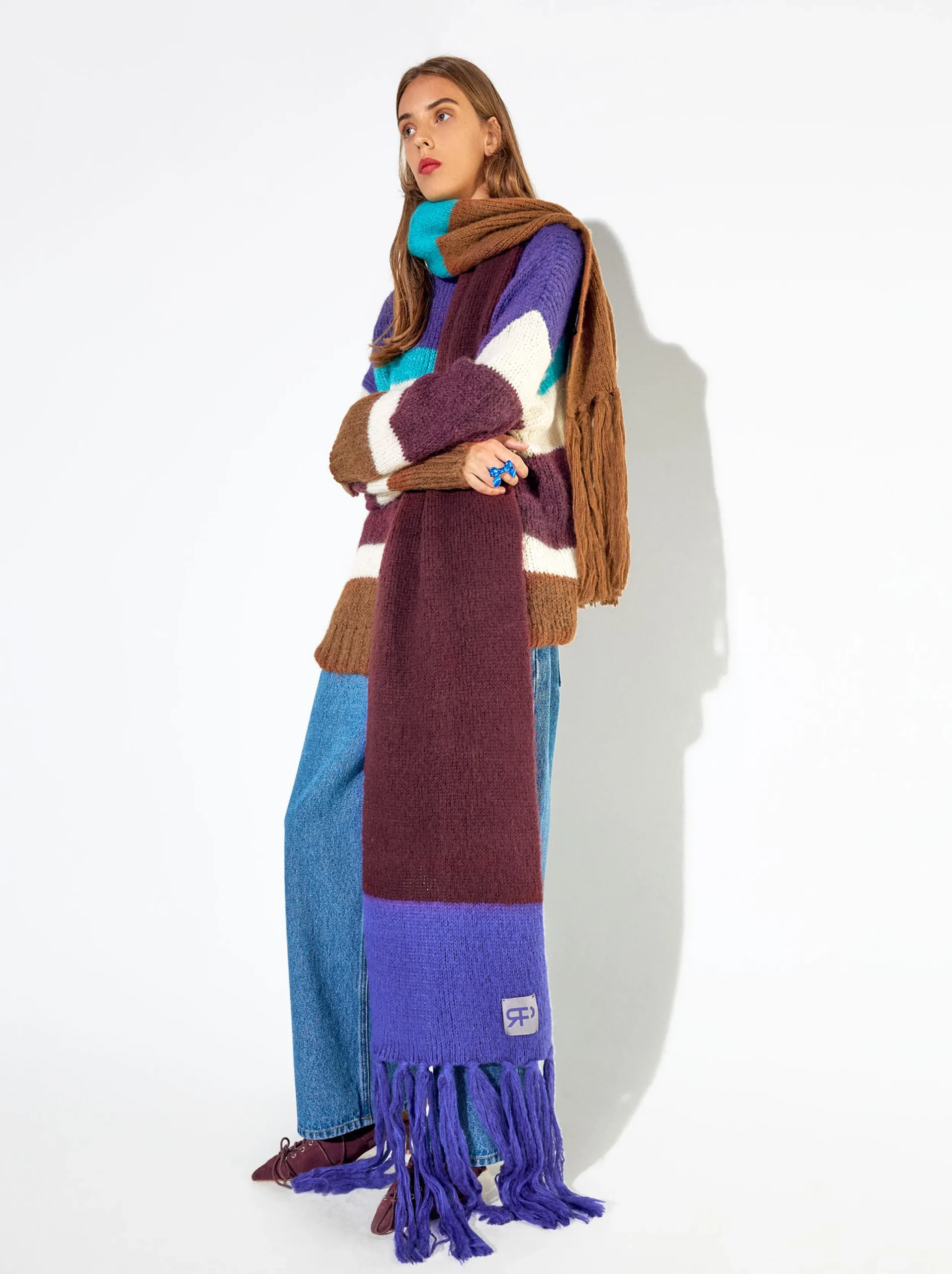 PARFOIS Maxi Bufanda Con Flecos Multicor New