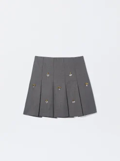PARFOIS Minifalda Plisada Con Aplicaciones Gris Best