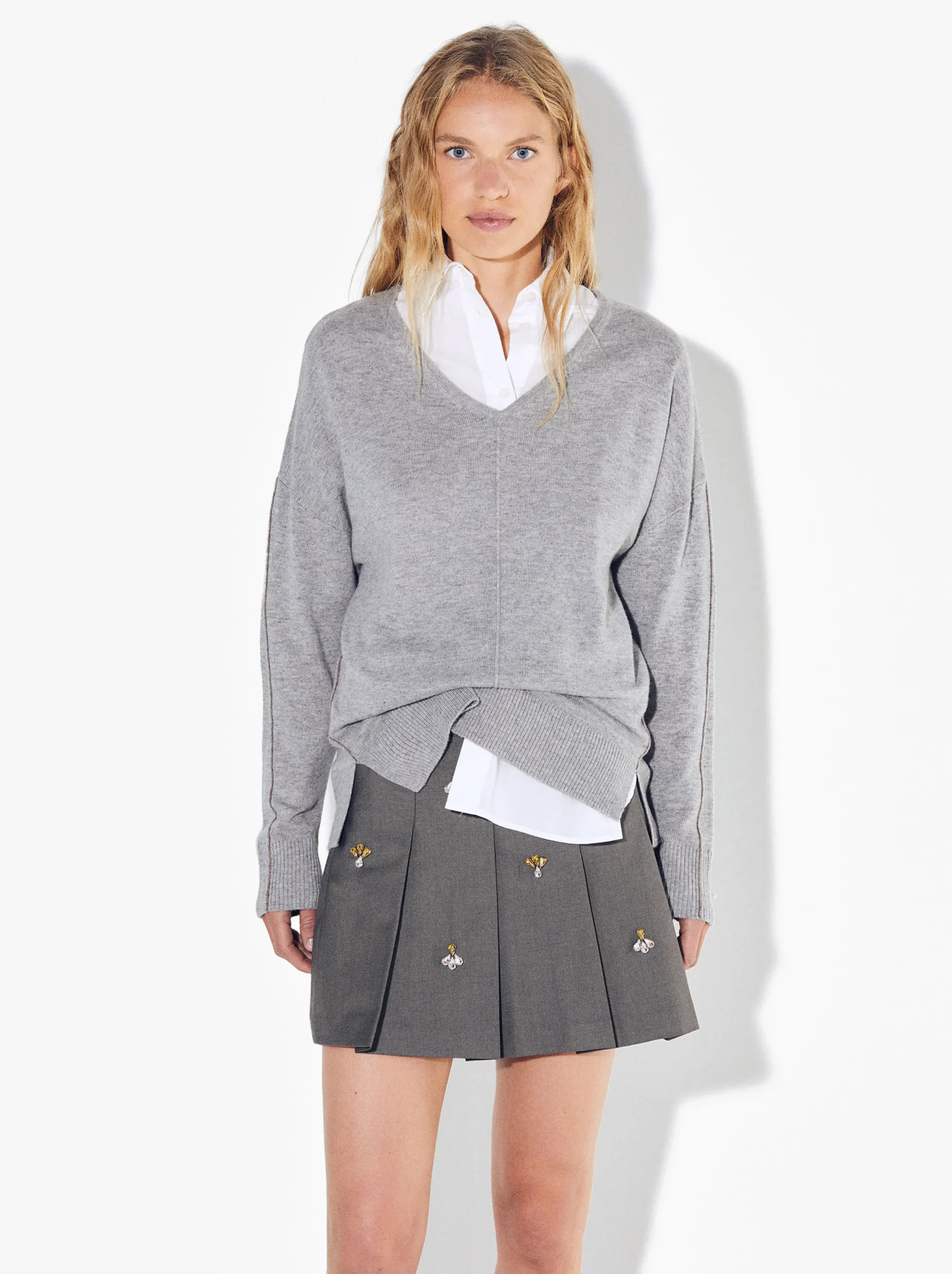 PARFOIS Minifalda Plisada Con Aplicaciones Gris Best