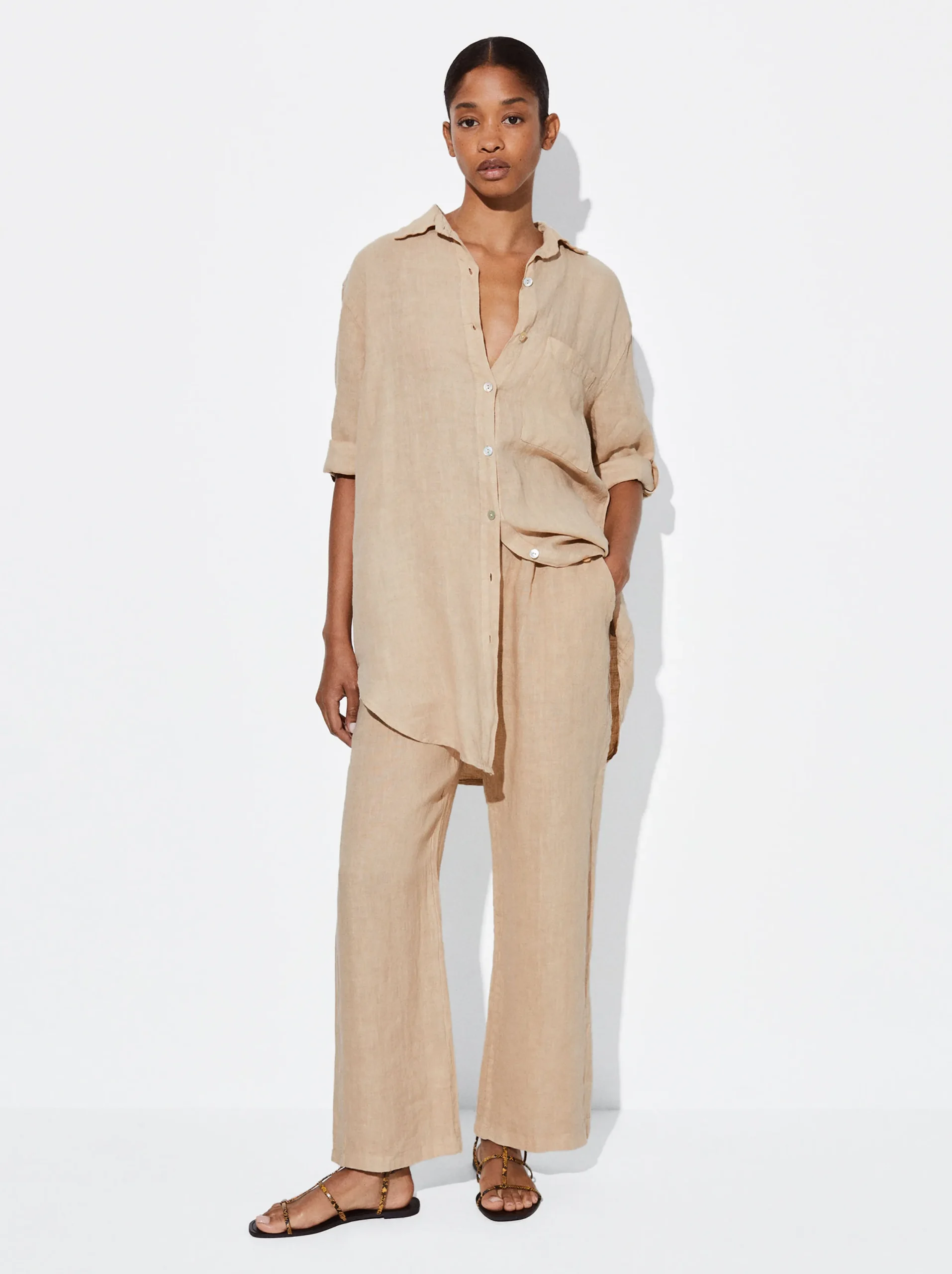 PARFOIS Pantalón Ancho Lino Crudo Cheap