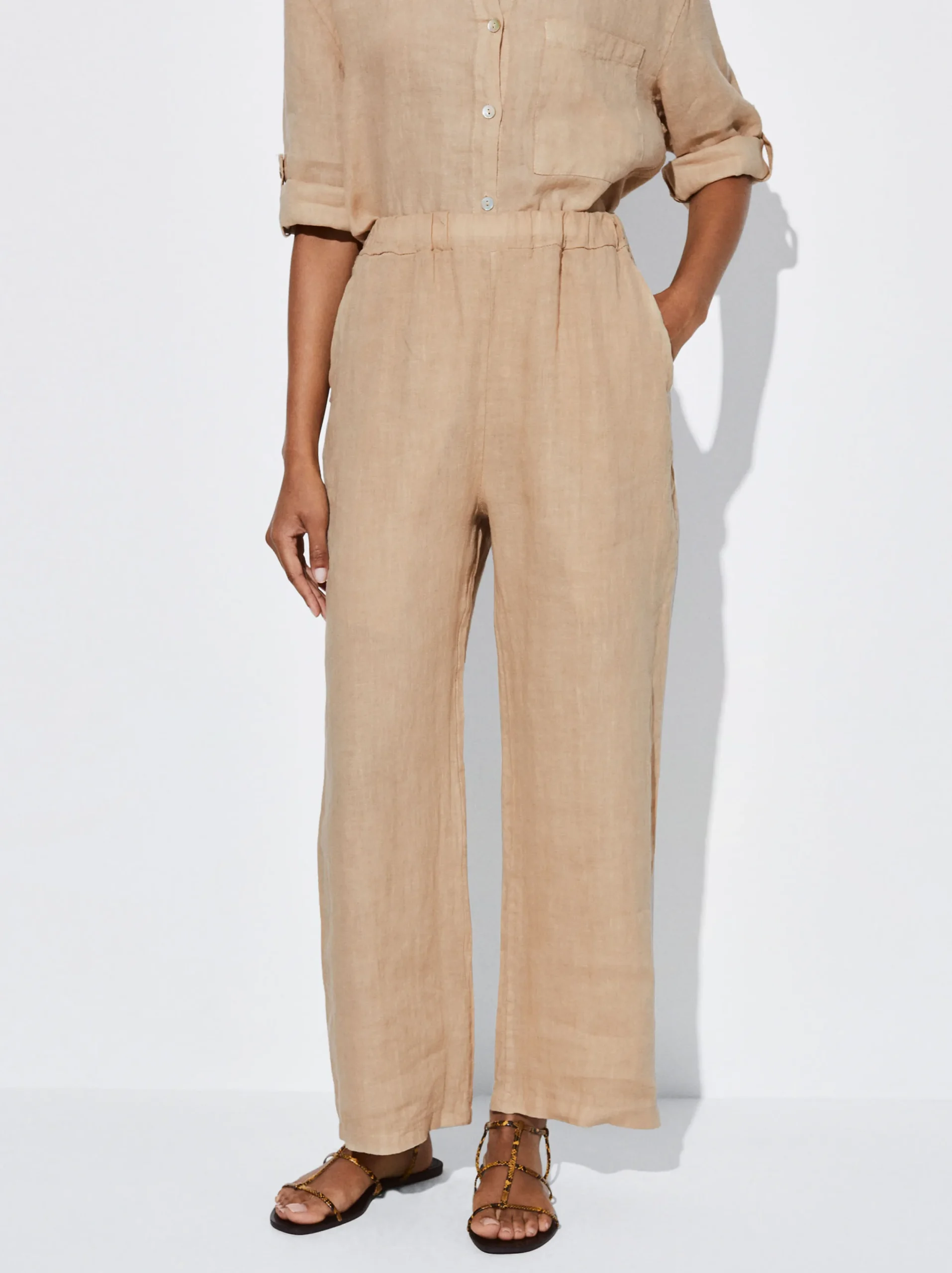 PARFOIS Pantalón Ancho Lino Crudo Cheap