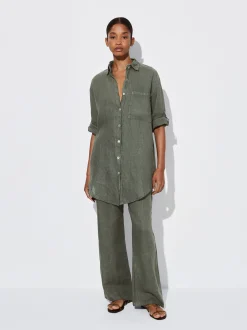 PARFOIS Pantalón Ancho Lino Caqui Clearance