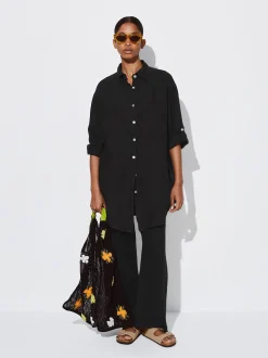 PARFOIS Pantalón Ancho Lino Negro Hot