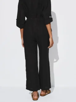 PARFOIS Pantalón Ancho Lino Negro Hot