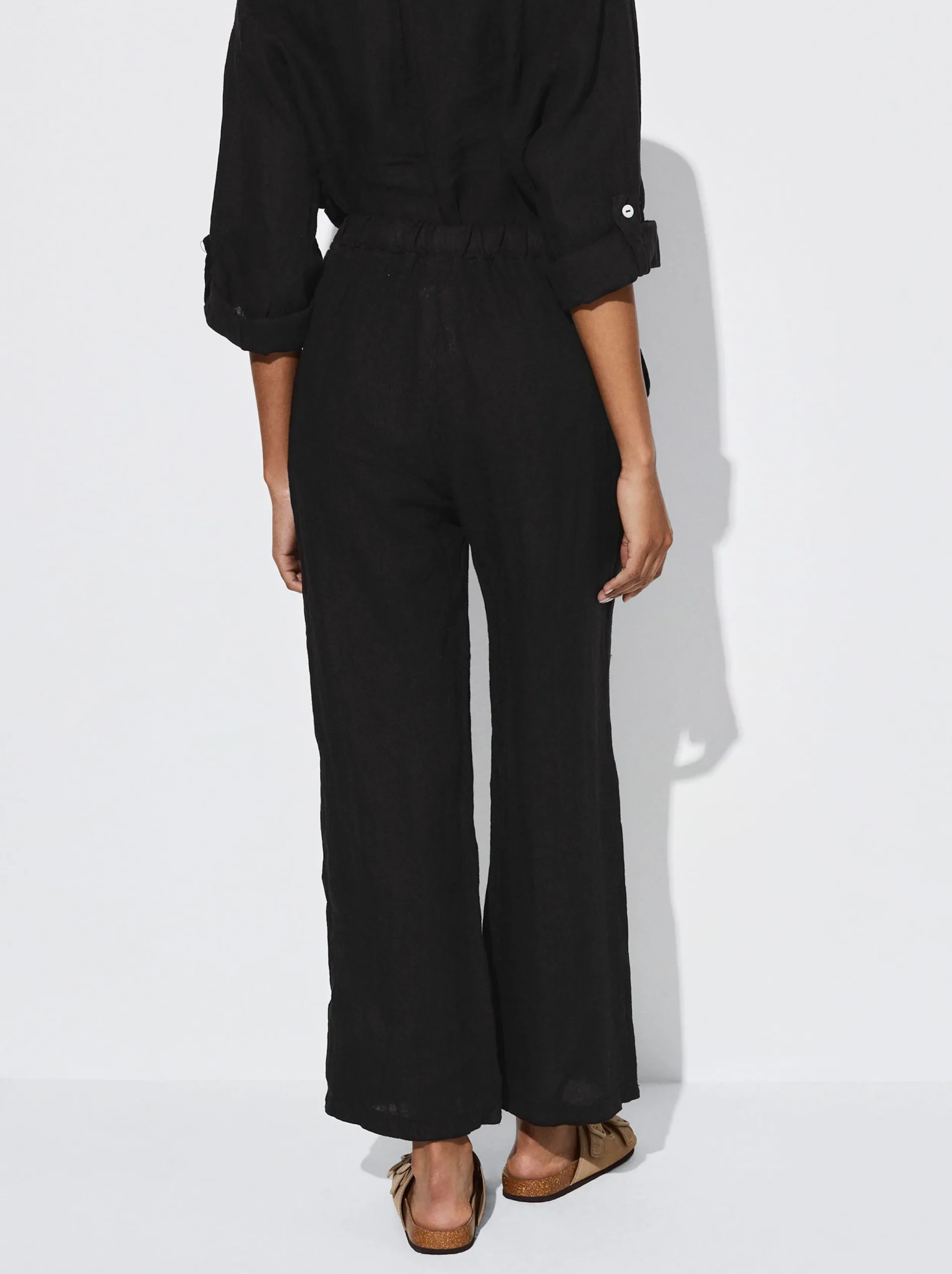PARFOIS Pantalón Ancho Lino Negro Hot