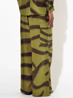 PARFOIS Pantalón Estampado Con Bolsillos Verde Sale