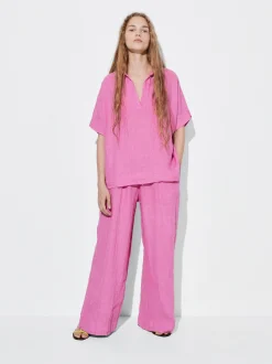 PARFOIS Pantalón Fluido 100% Lino Rosa Sale