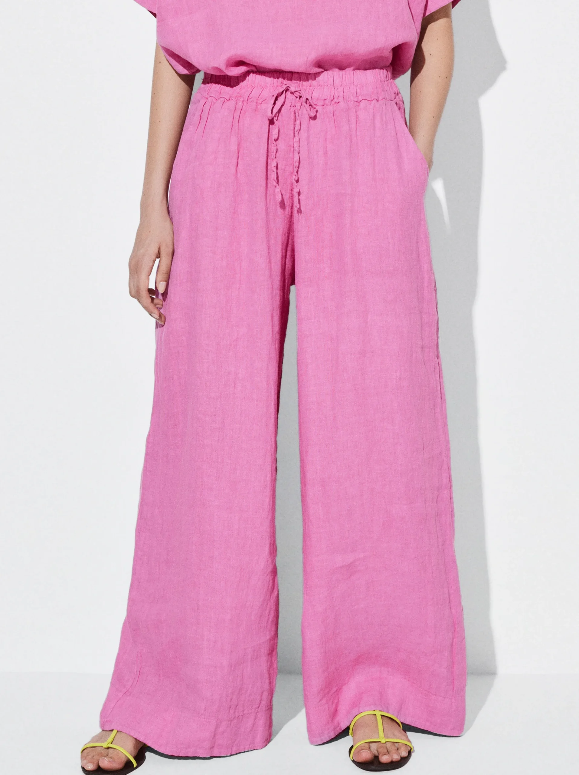 PARFOIS Pantalón Fluido 100% Lino Rosa Sale