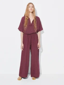 PARFOIS Pantalón Fluido 100% Lino Burdeos Shop