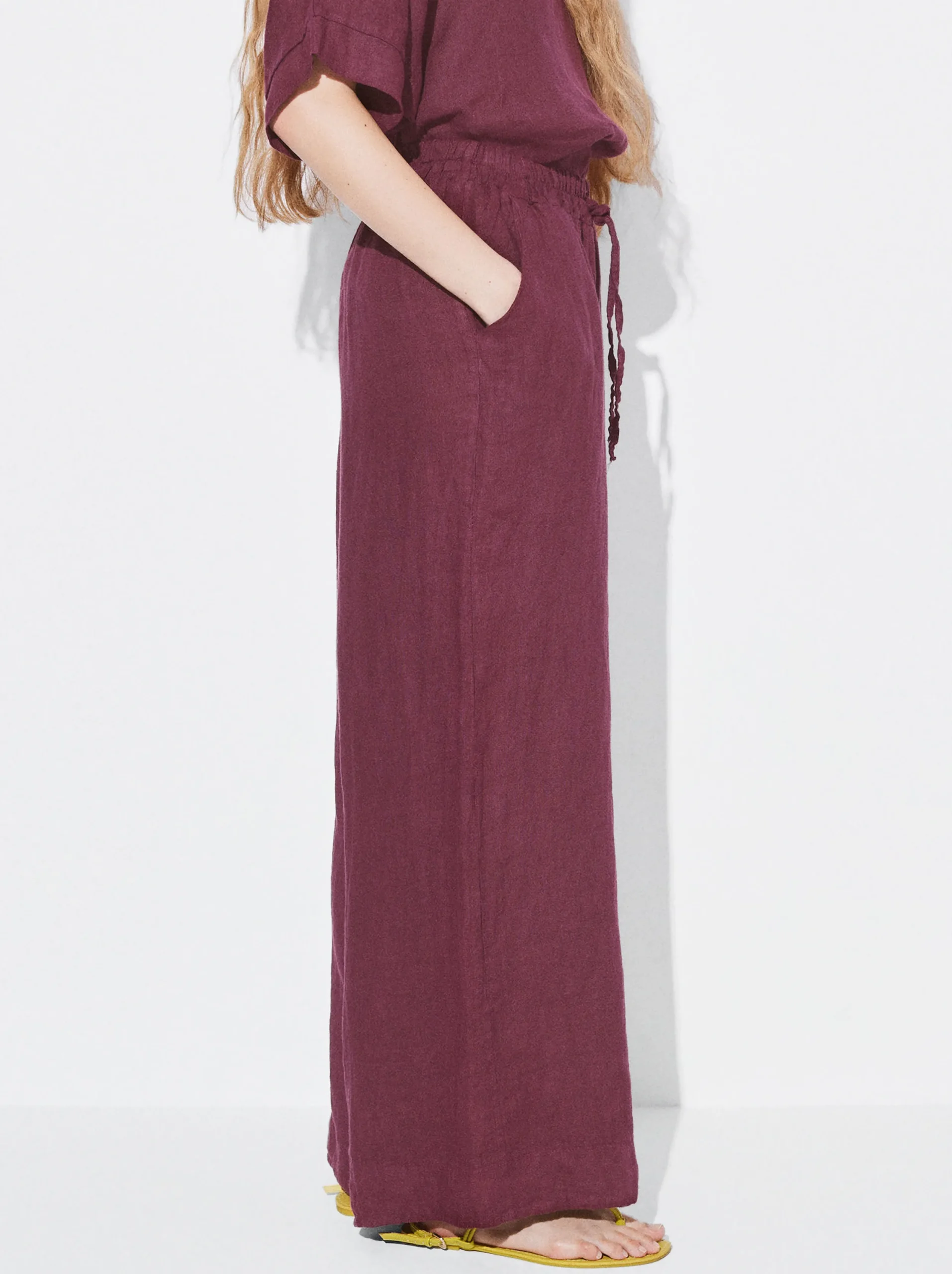 PARFOIS Pantalón Fluido 100% Lino Burdeos Shop