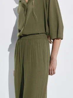 PARFOIS Pantal&oacute;n Fluido Con Cintura El&aacute;stica Verde Cheap