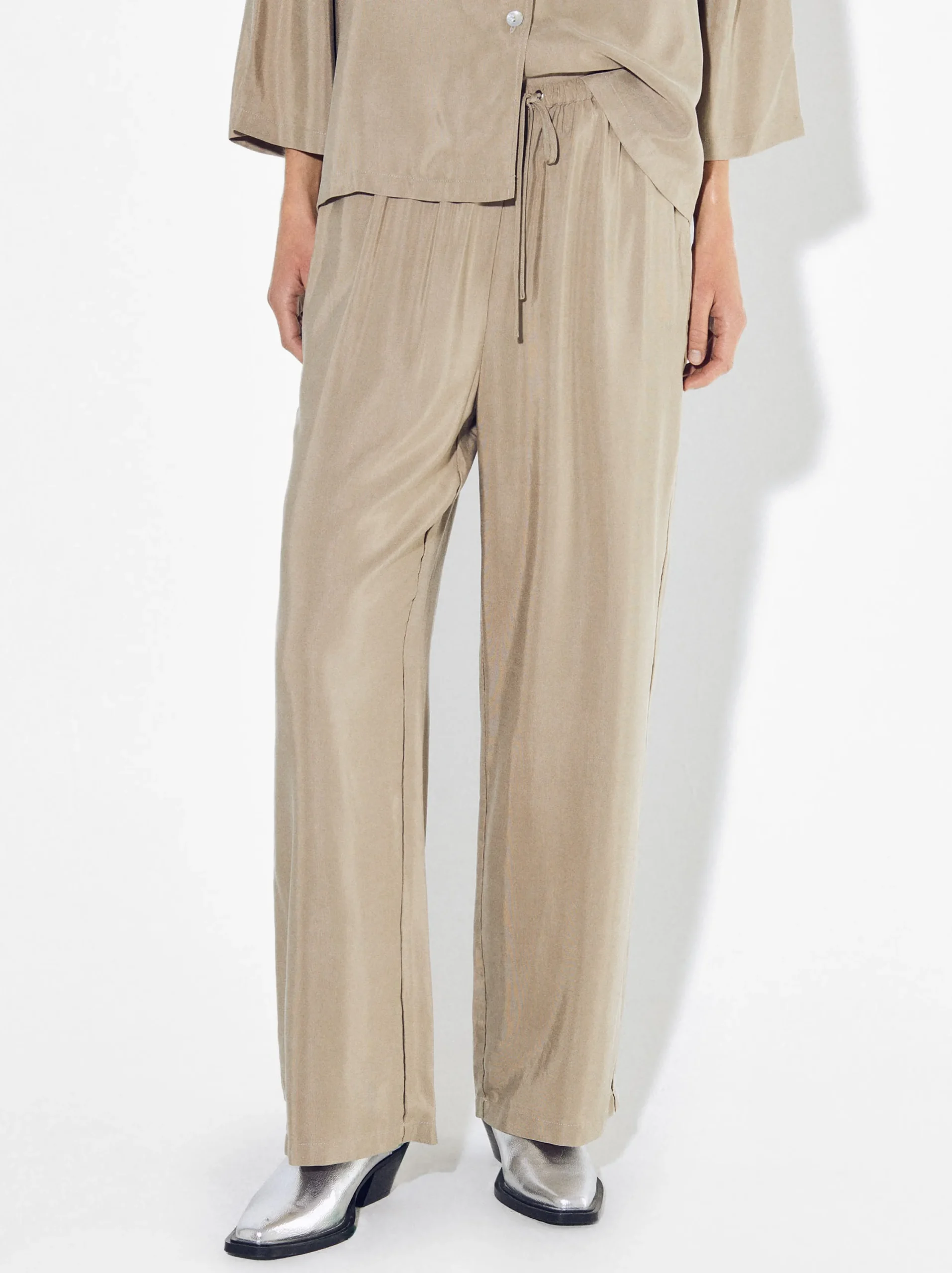 PARFOIS Pantalón Fluido Con Cintura Elástica Beige Sale