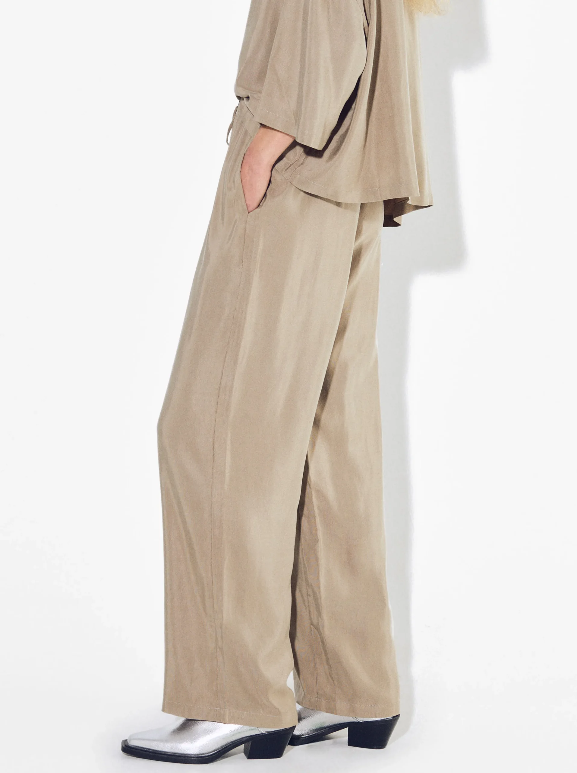 PARFOIS Pantalón Fluido Con Cintura Elástica Beige Sale
