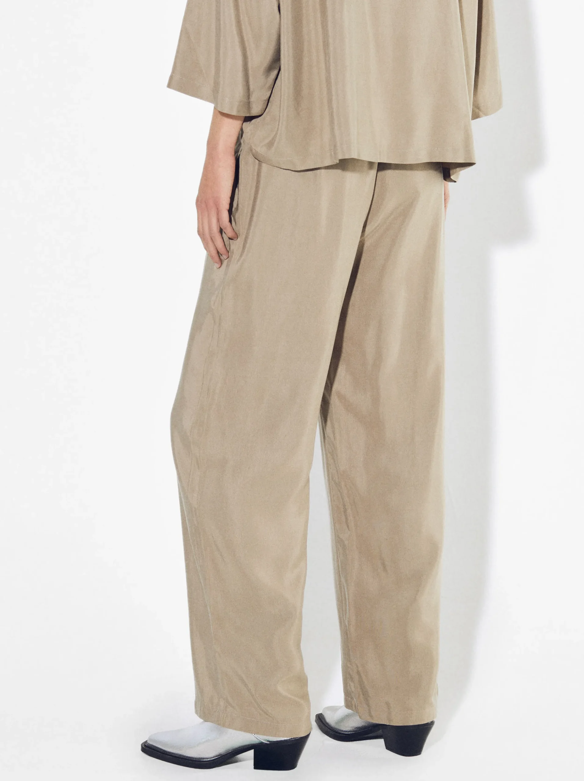 PARFOIS Pantalón Fluido Con Cintura Elástica Beige Sale