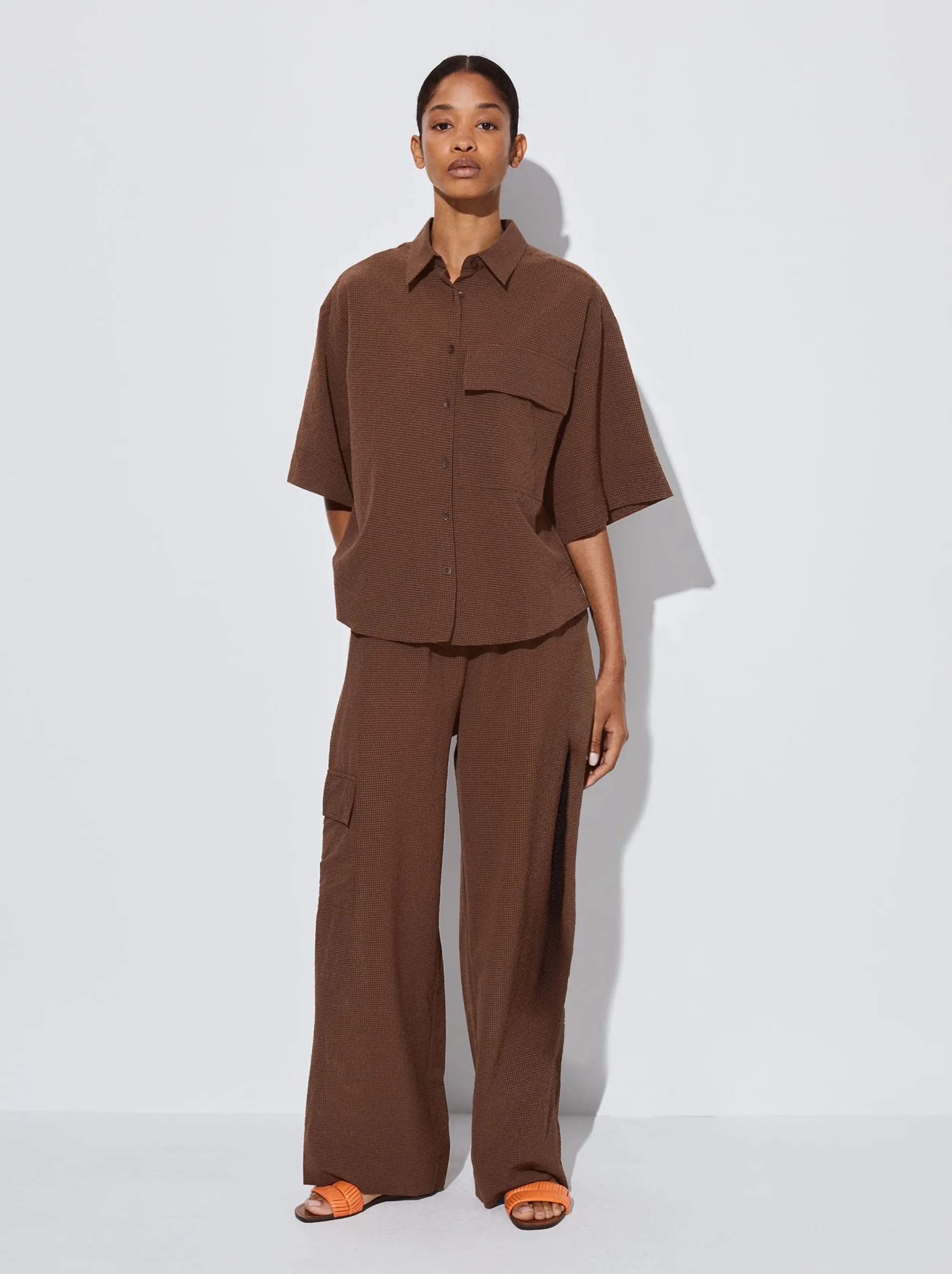 PARFOIS Pantalón Fluido Con Cintura Elástica Marrón Hot