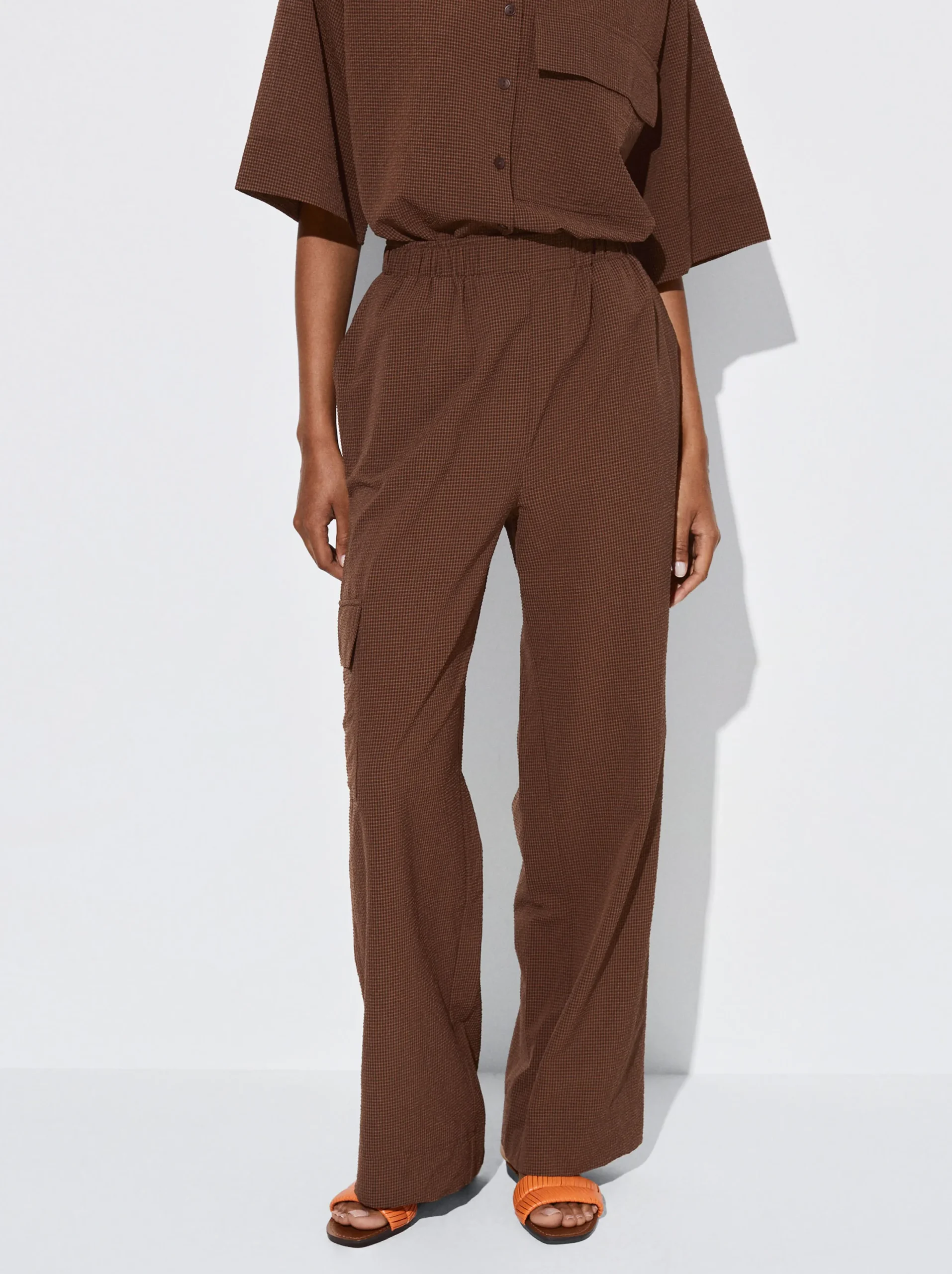 PARFOIS Pantalón Fluido Con Cintura Elástica Marrón Hot