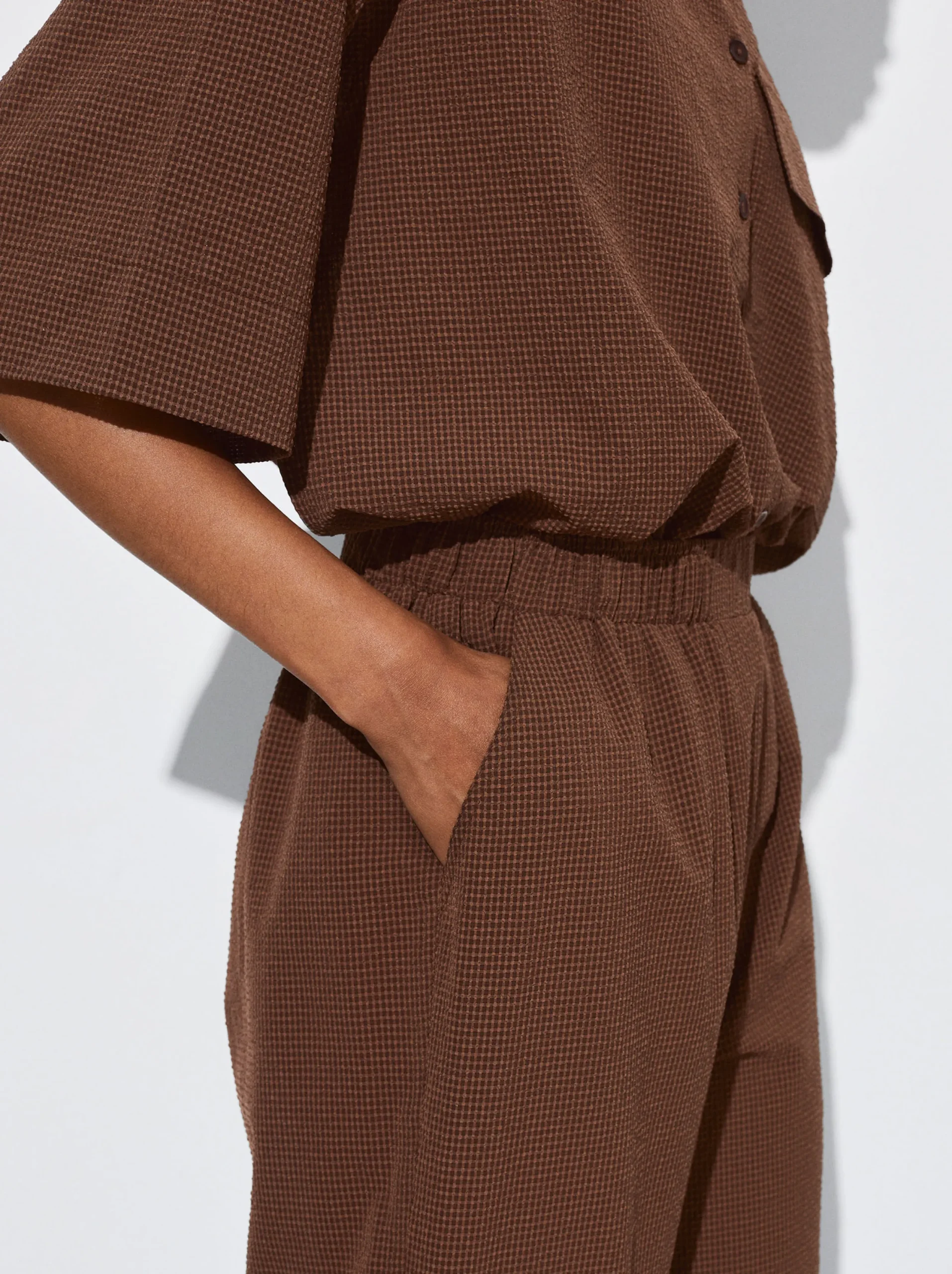 PARFOIS Pantalón Fluido Con Cintura Elástica Marrón Hot