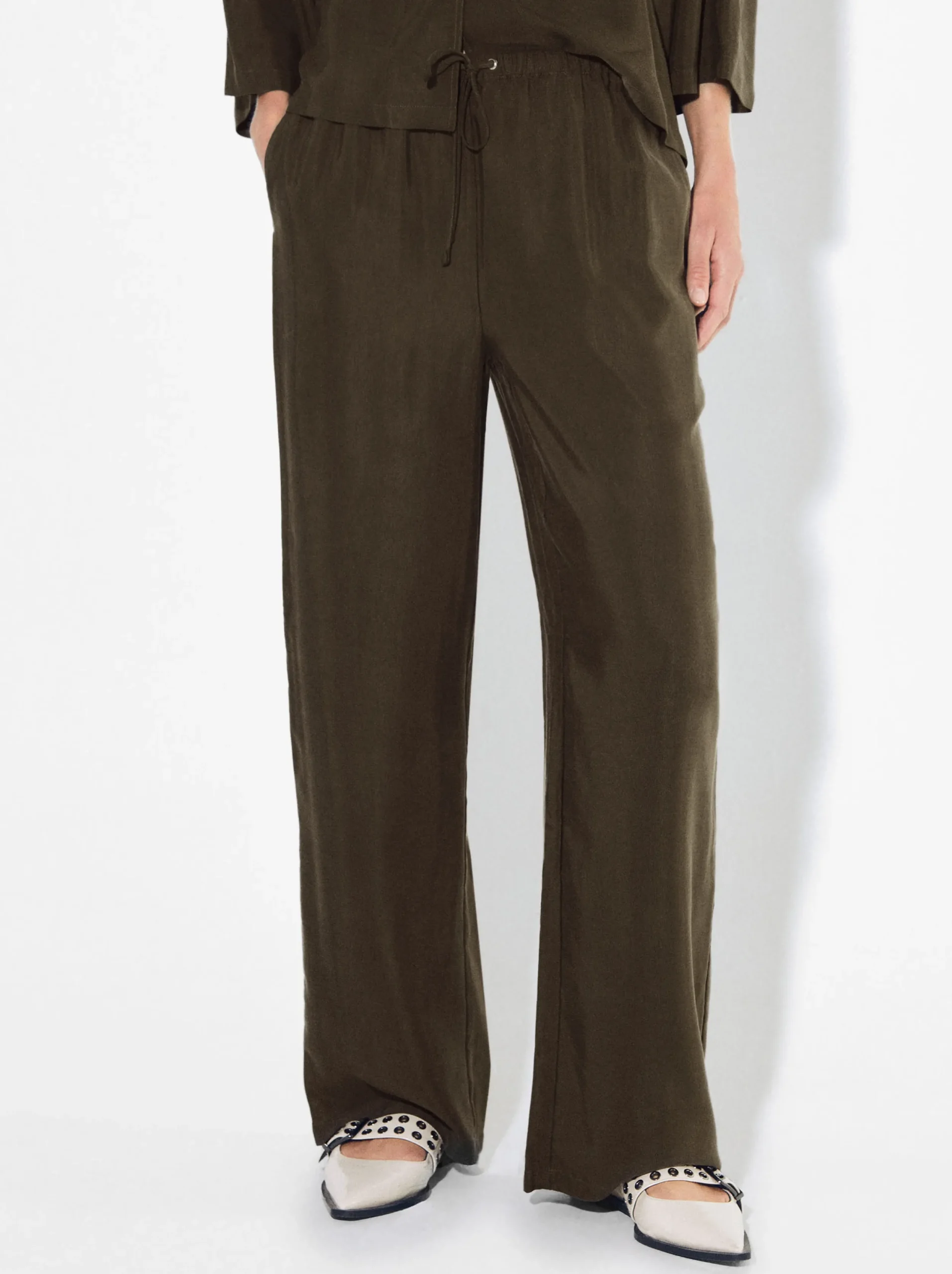 PARFOIS Pantalón Fluido Con Cintura Elástica Caqui Discount