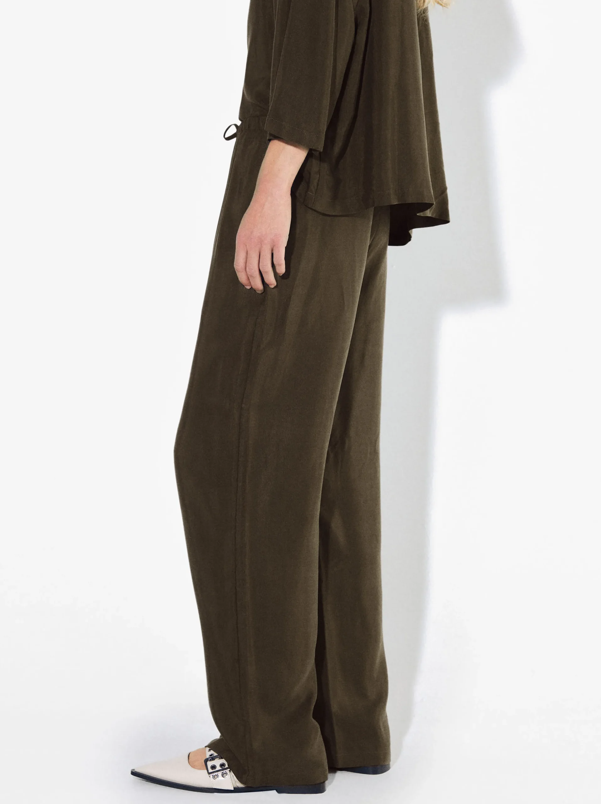 PARFOIS Pantalón Fluido Con Cintura Elástica Caqui Discount
