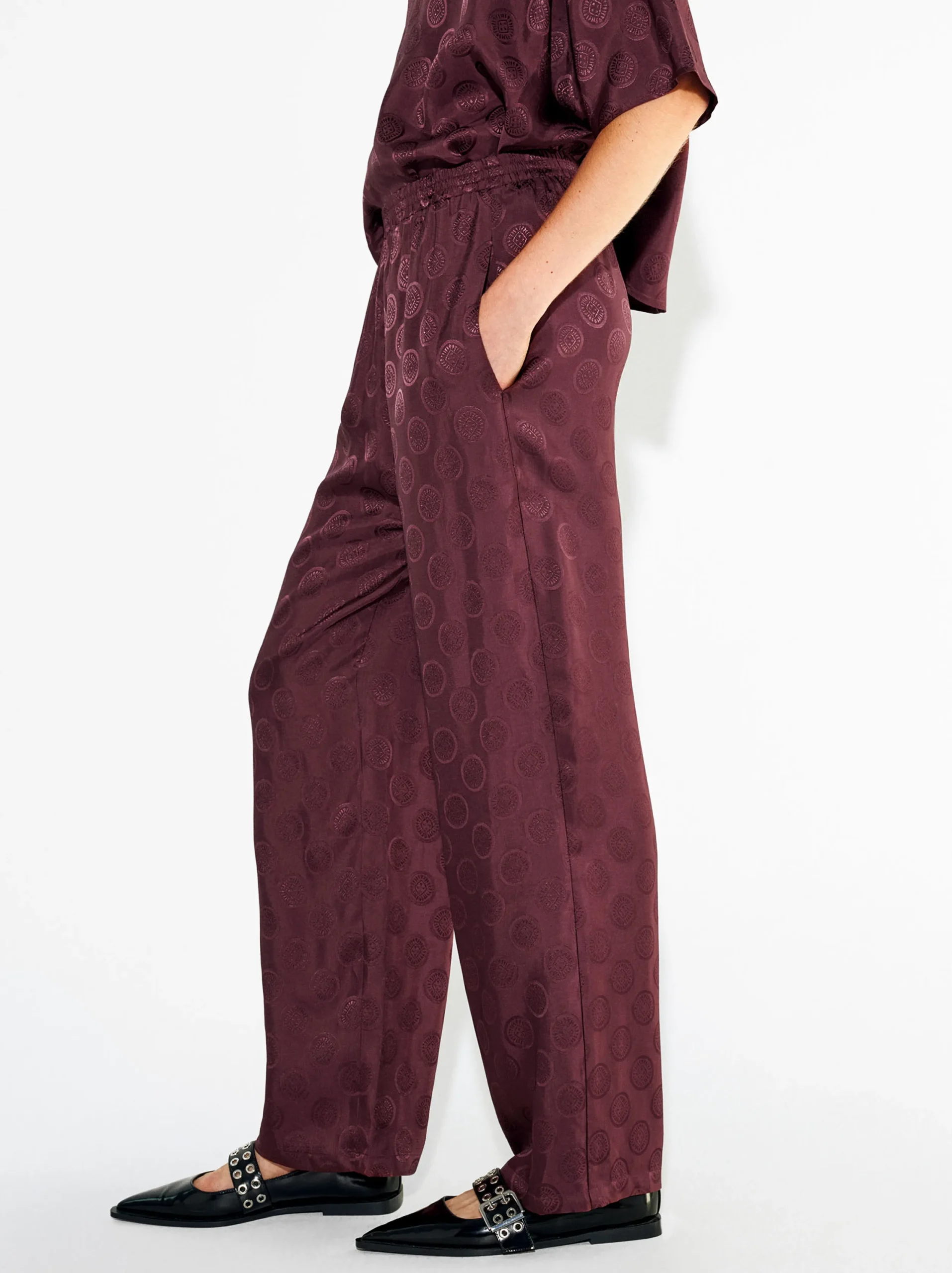 PARFOIS Pantalón Fluido Jacquard Burdeos Flash Sale