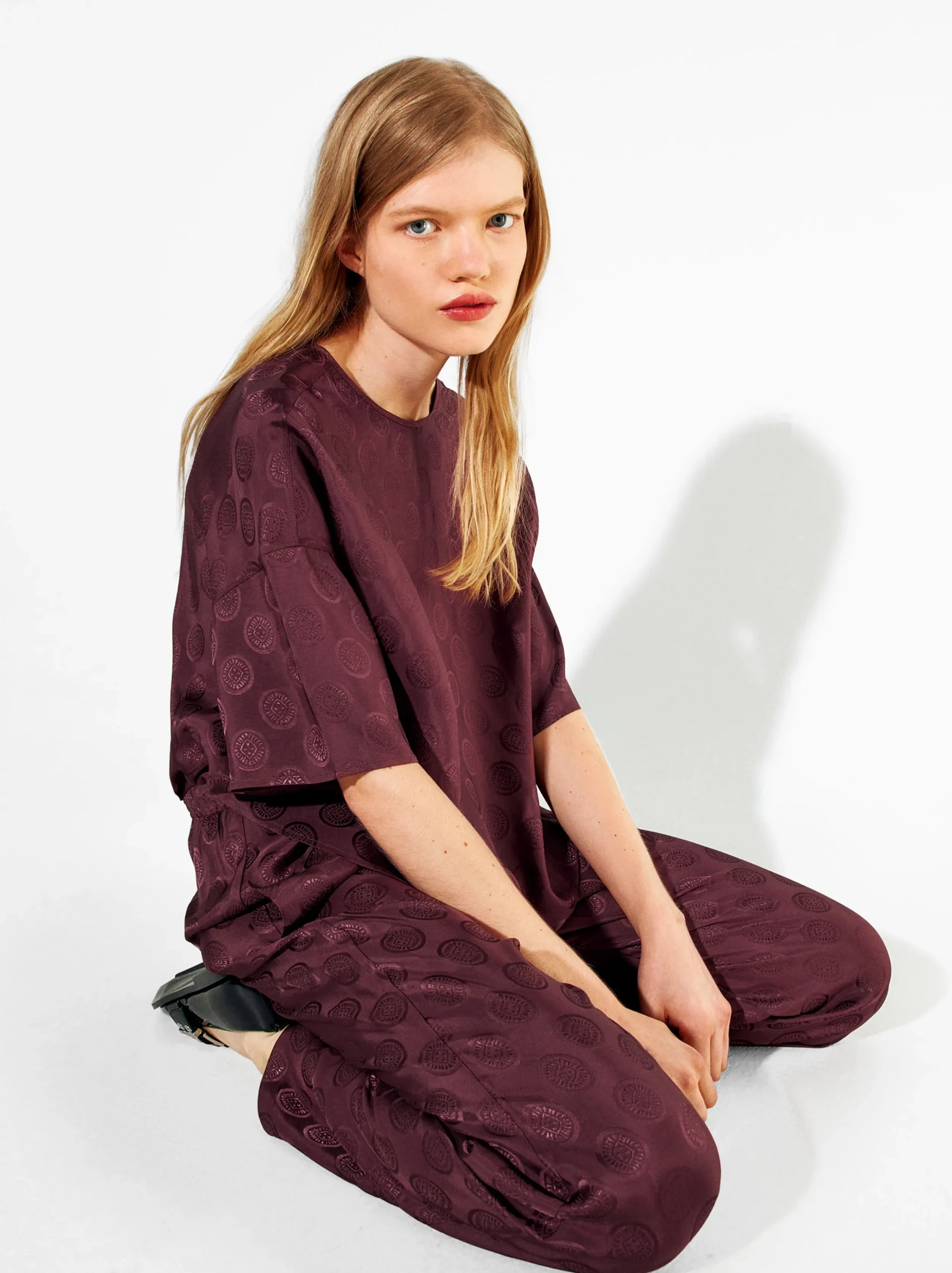 PARFOIS Pantalón Fluido Jacquard Burdeos Flash Sale
