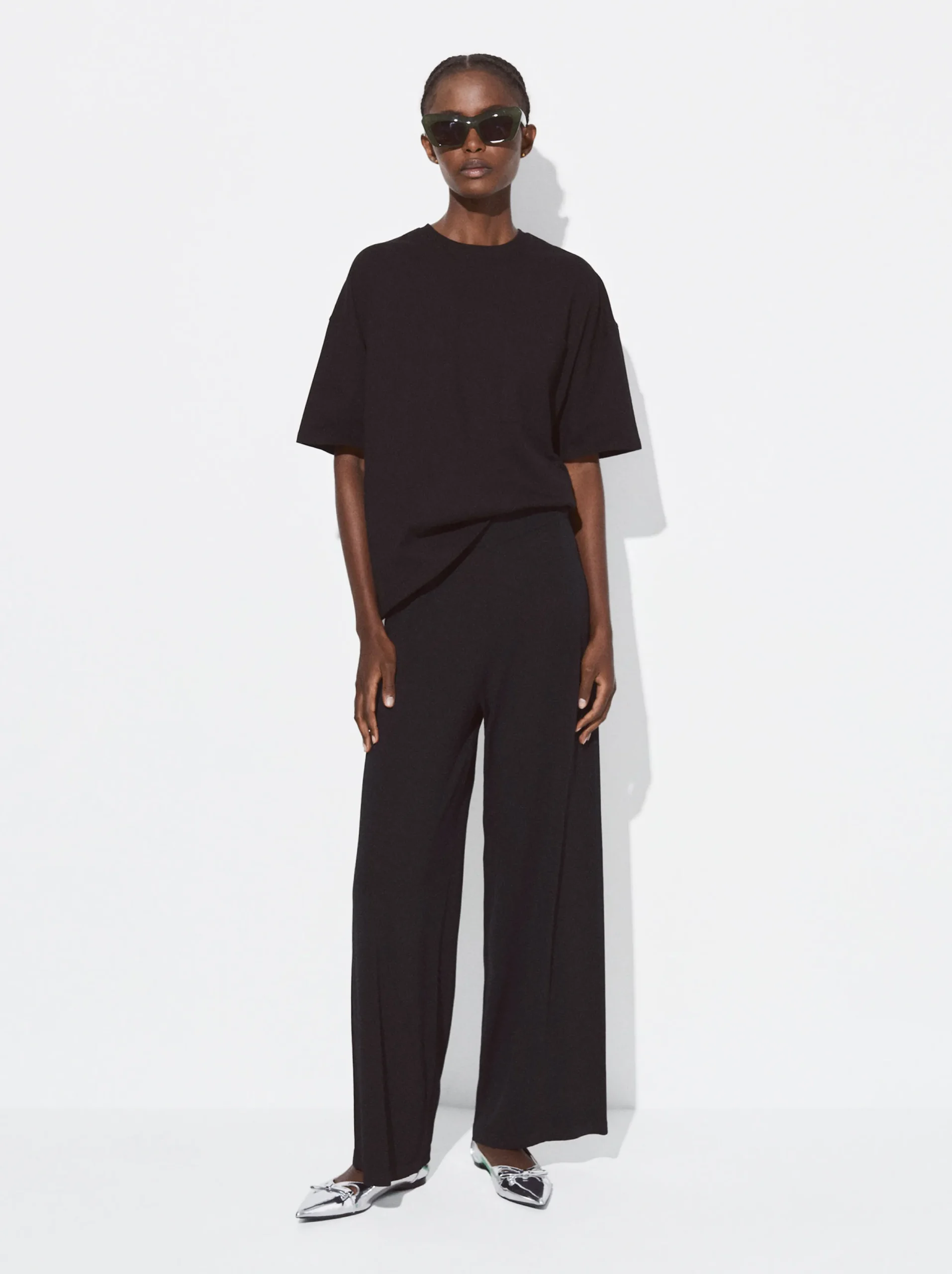 PARFOIS Pantalón Recto Cintura Elástica Negro Shop