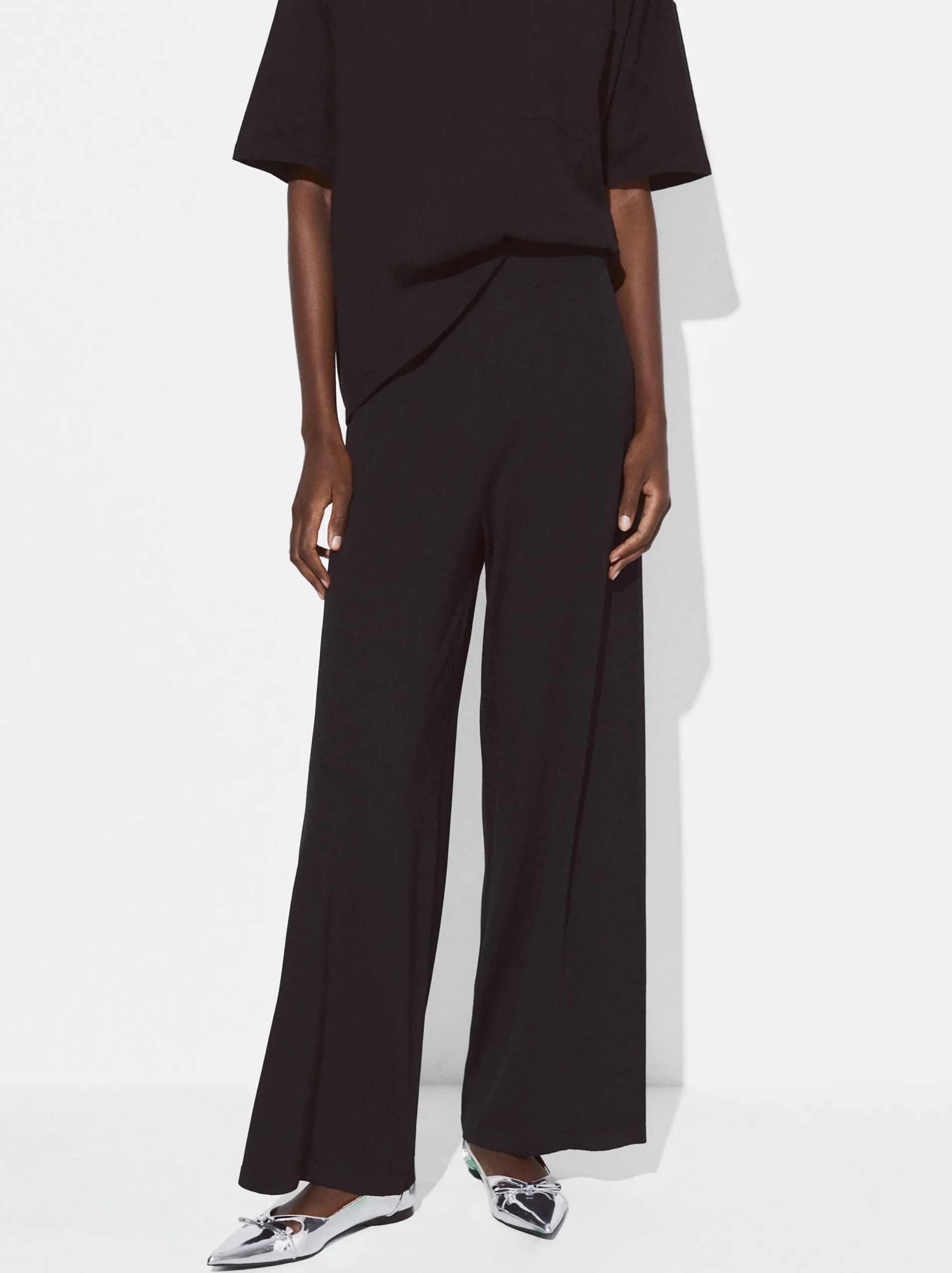PARFOIS Pantalón Recto Cintura Elástica Negro Shop