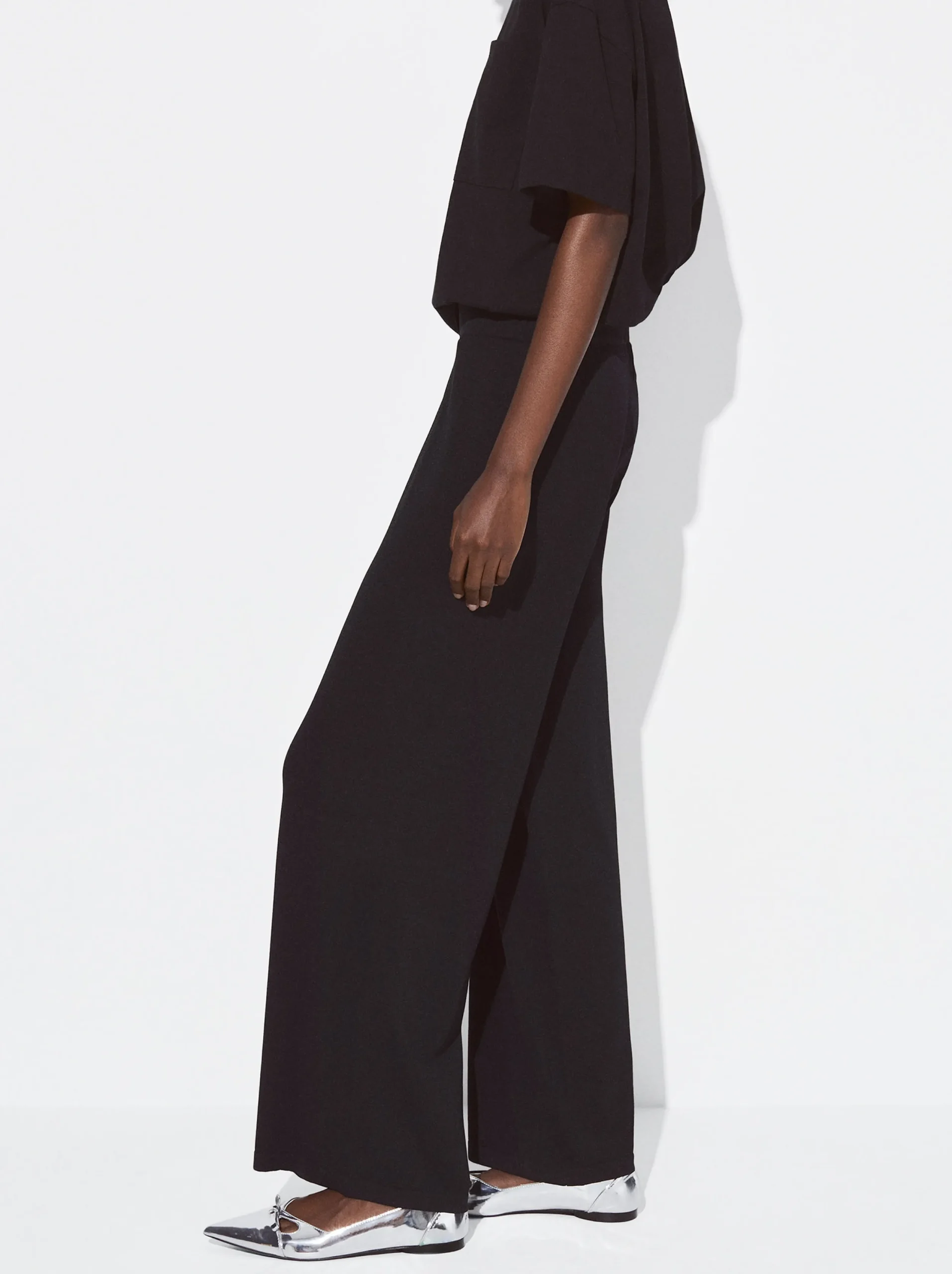 PARFOIS Pantalón Recto Cintura Elástica Negro Shop