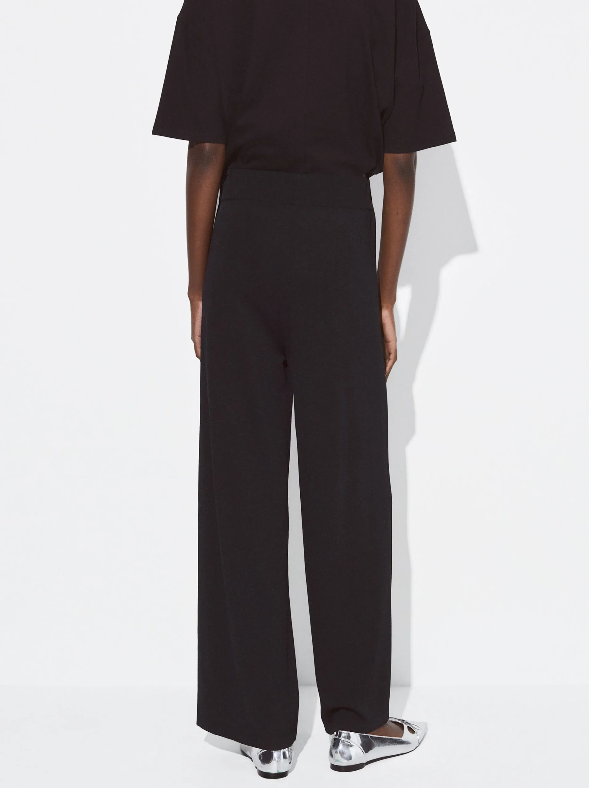 PARFOIS Pantalón Recto Cintura Elástica Negro Shop