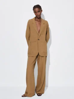 PARFOIS Pantalón Recto Con Lino Caqui Clearance