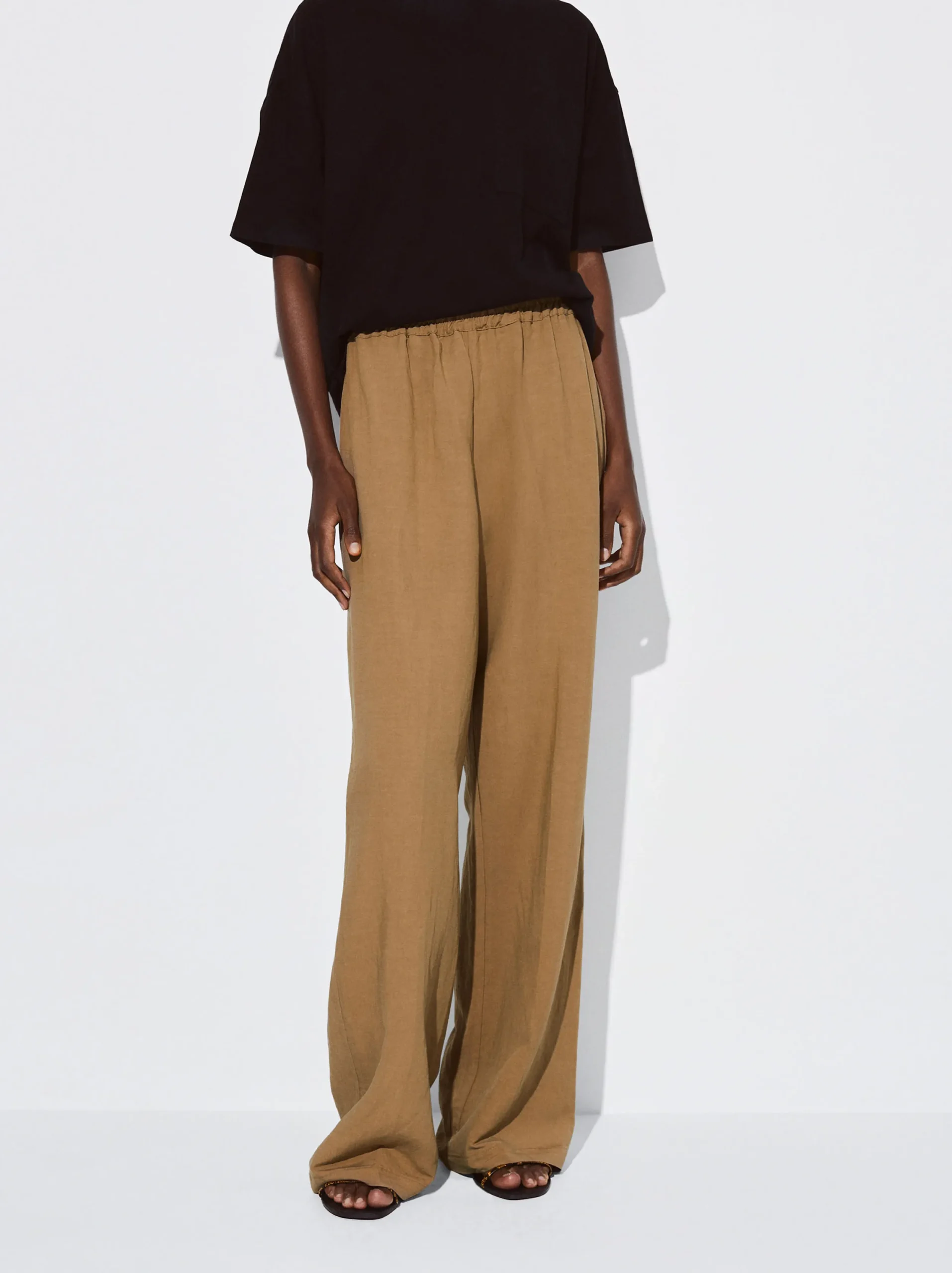 PARFOIS Pantalón Recto Con Lino Caqui Clearance