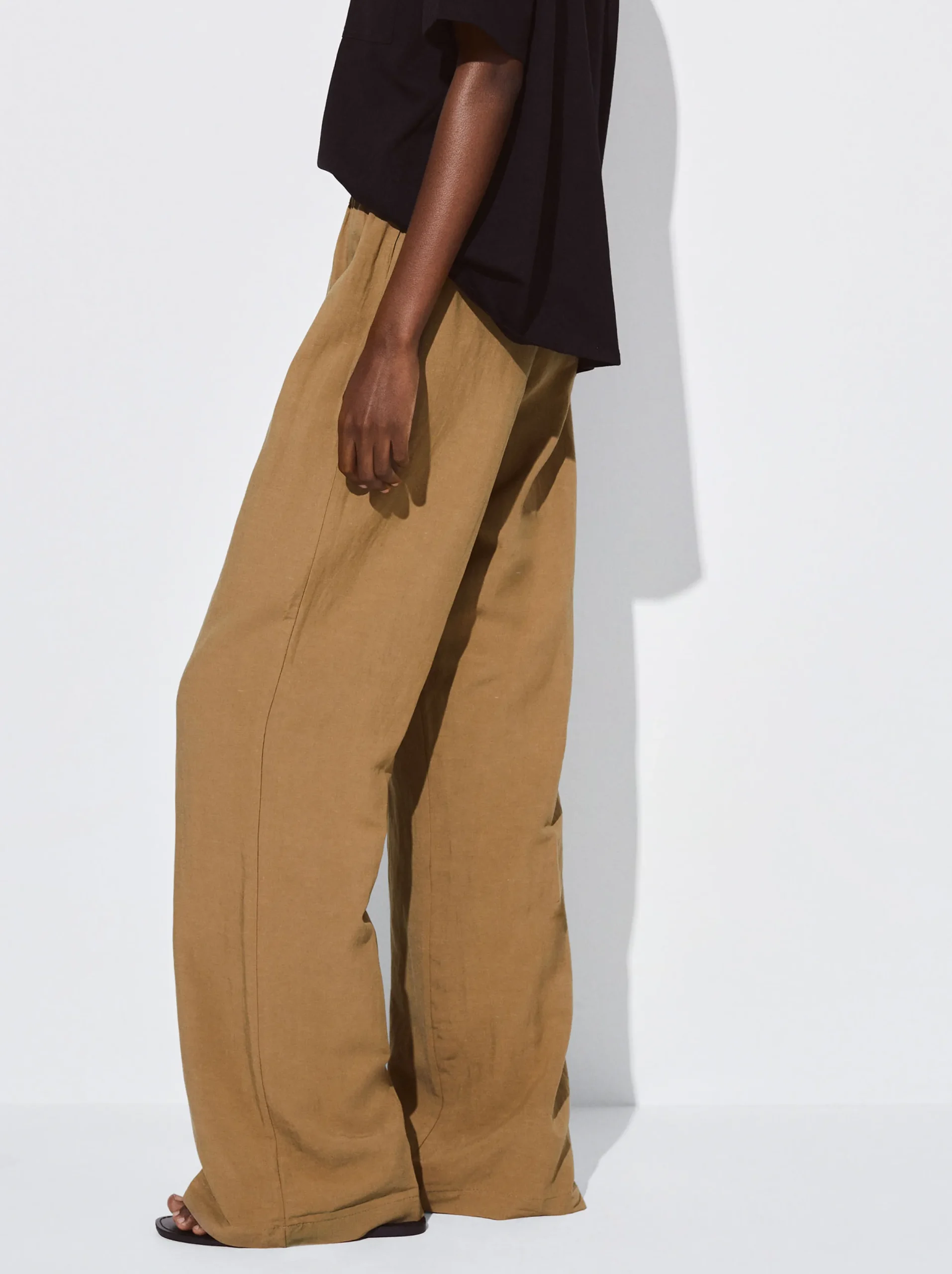 PARFOIS Pantalón Recto Con Lino Caqui Clearance