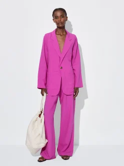 PARFOIS Pantalón Recto Con Lino Fucsia Sale