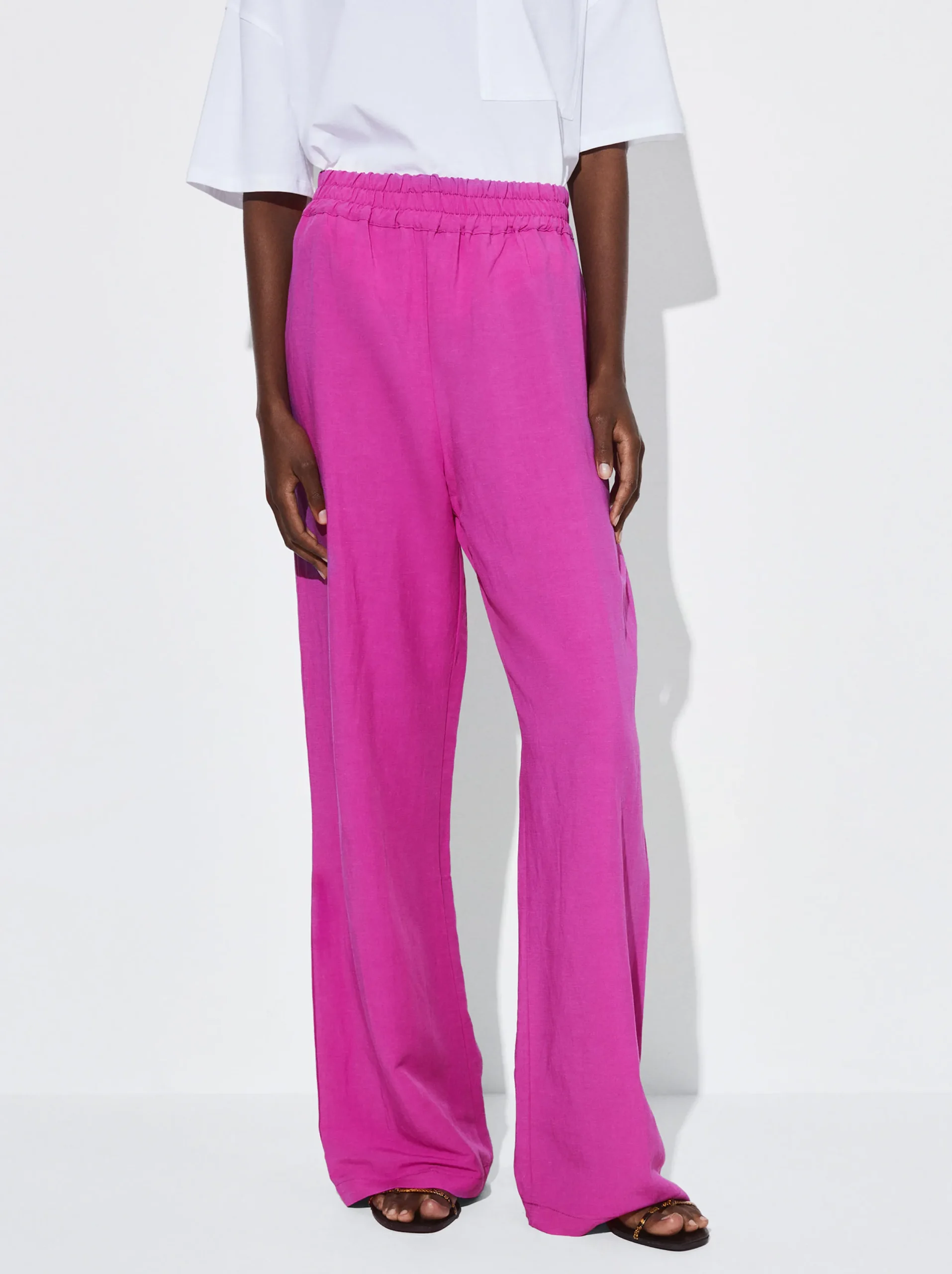 PARFOIS Pantalón Recto Con Lino Fucsia Sale