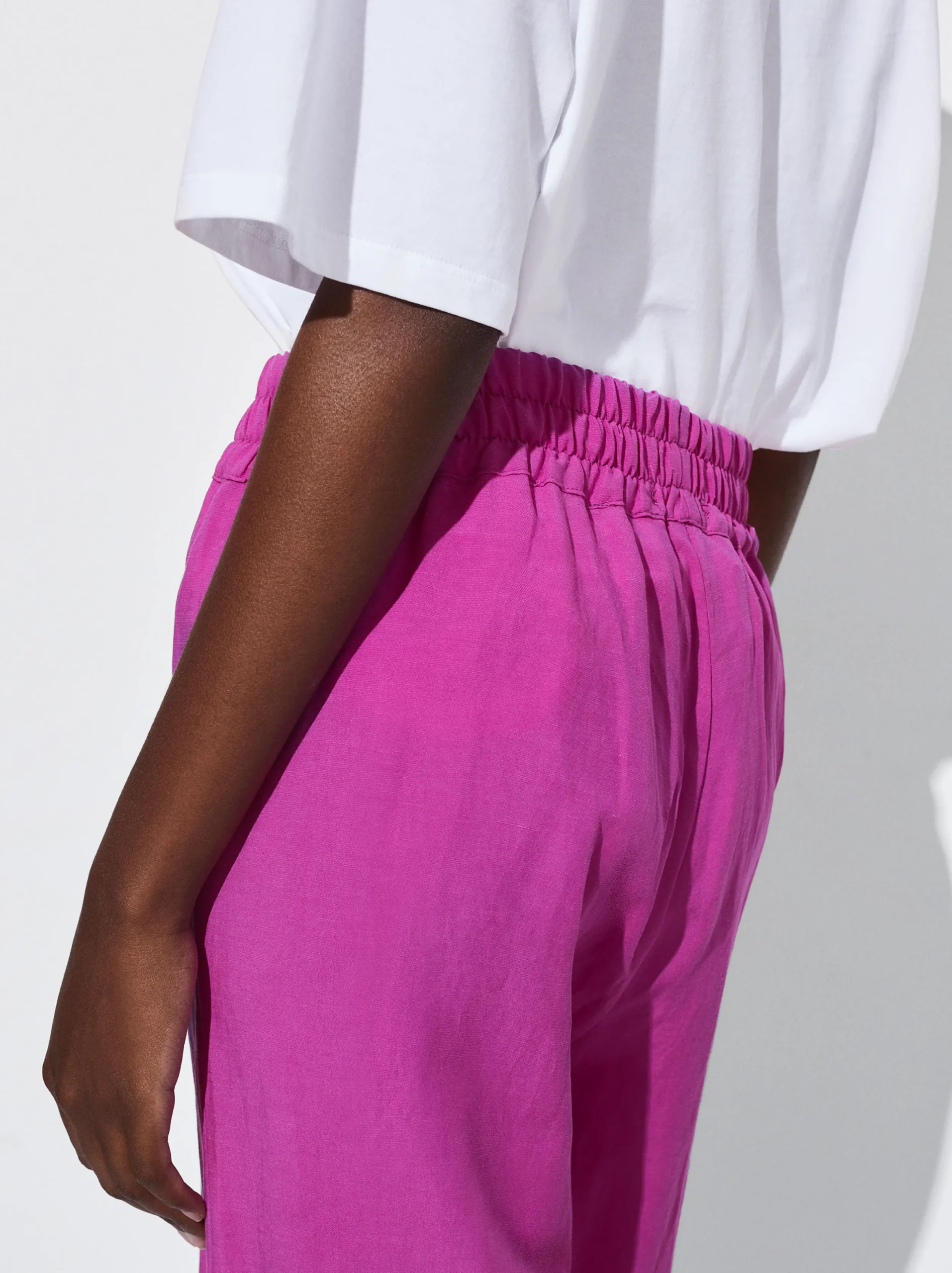 PARFOIS Pantalón Recto Con Lino Fucsia Sale