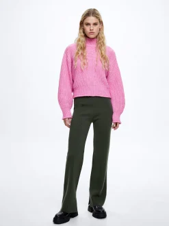 PARFOIS Pantalón Recto De Punto Verde Discount