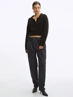 PARFOIS Pantalón Vaquero Paperbag Gris New