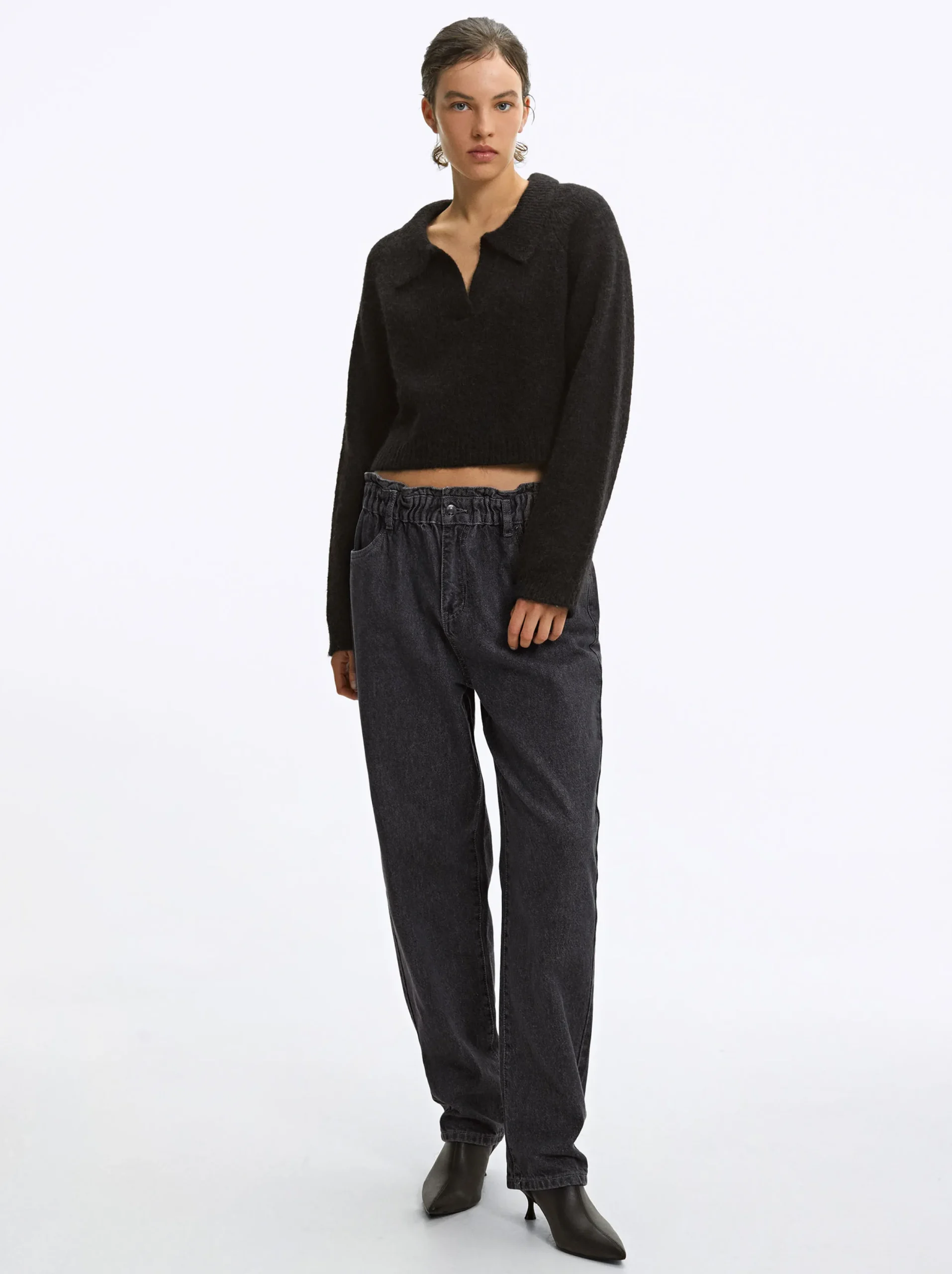 PARFOIS Pantalón Vaquero Paperbag Gris New