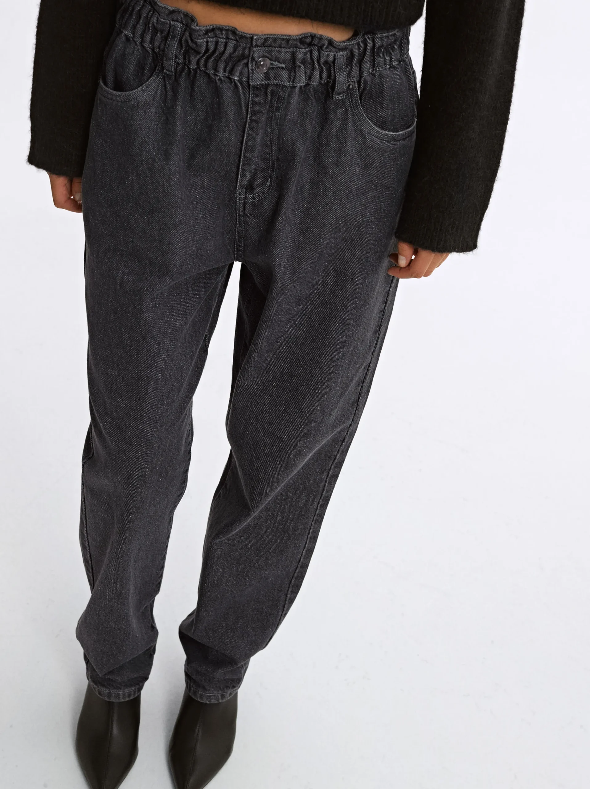 PARFOIS Pantalón Vaquero Paperbag Gris New