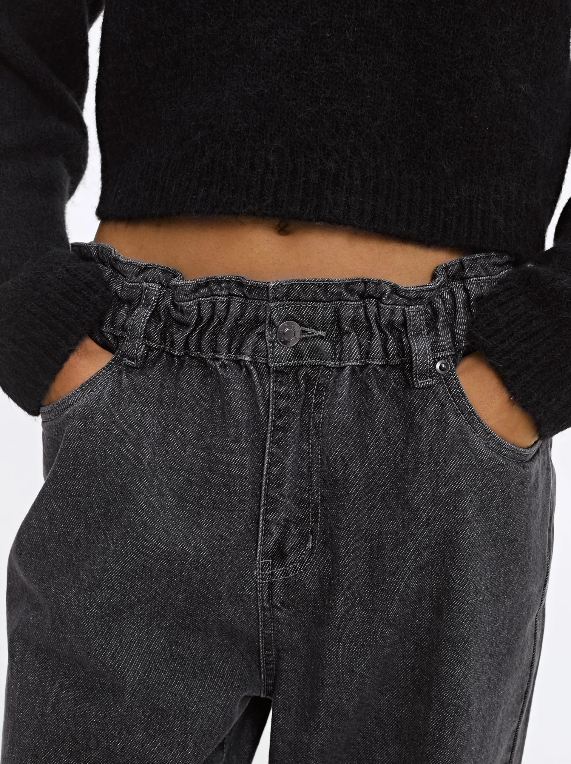 PARFOIS Pantalón Vaquero Paperbag Gris New