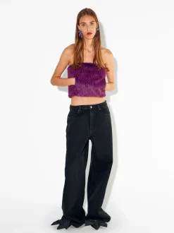 PARFOIS Pantalón Vaquero Wide Leg Negro Sale