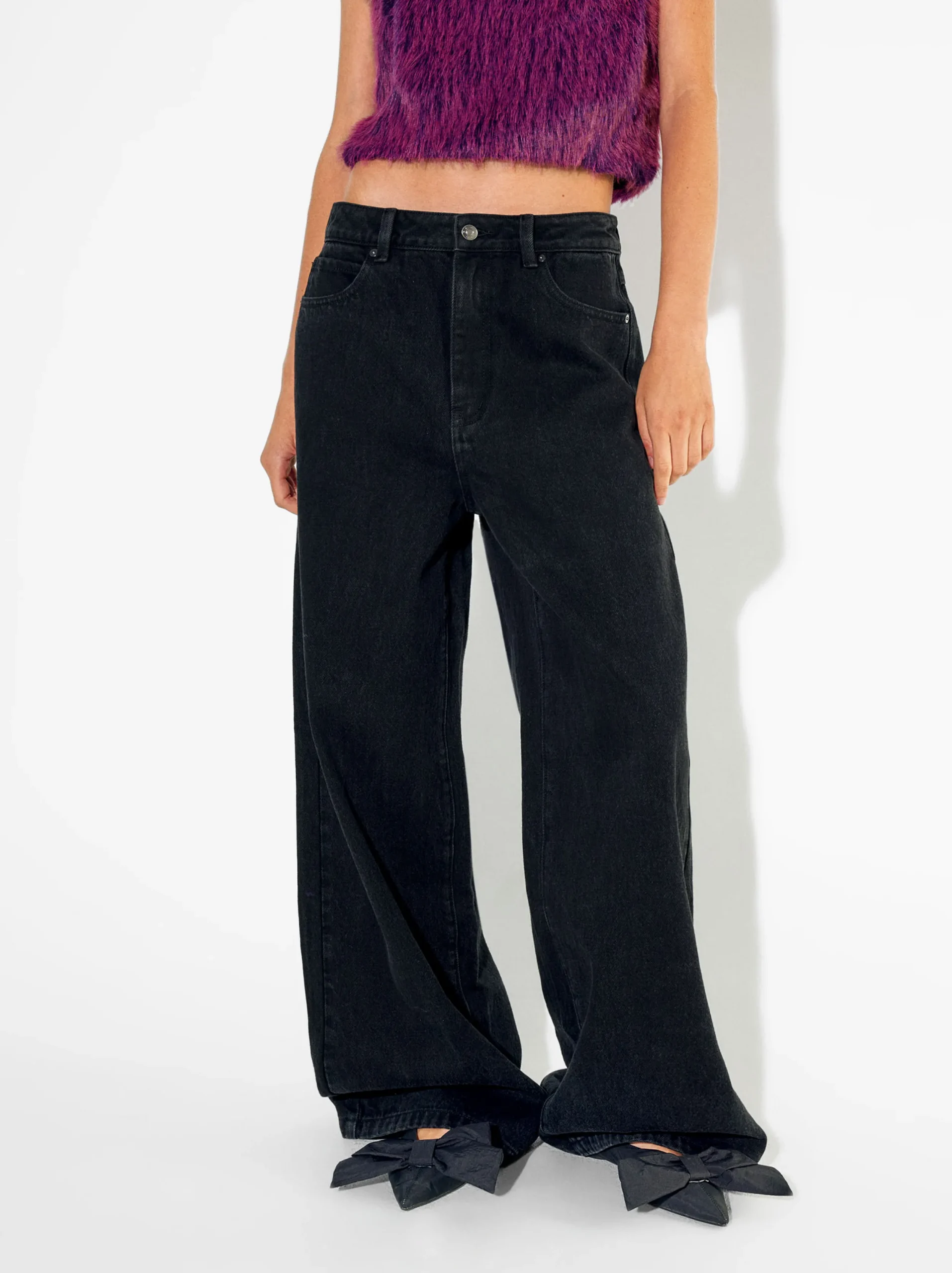 PARFOIS Pantalón Vaquero Wide Leg Negro Sale