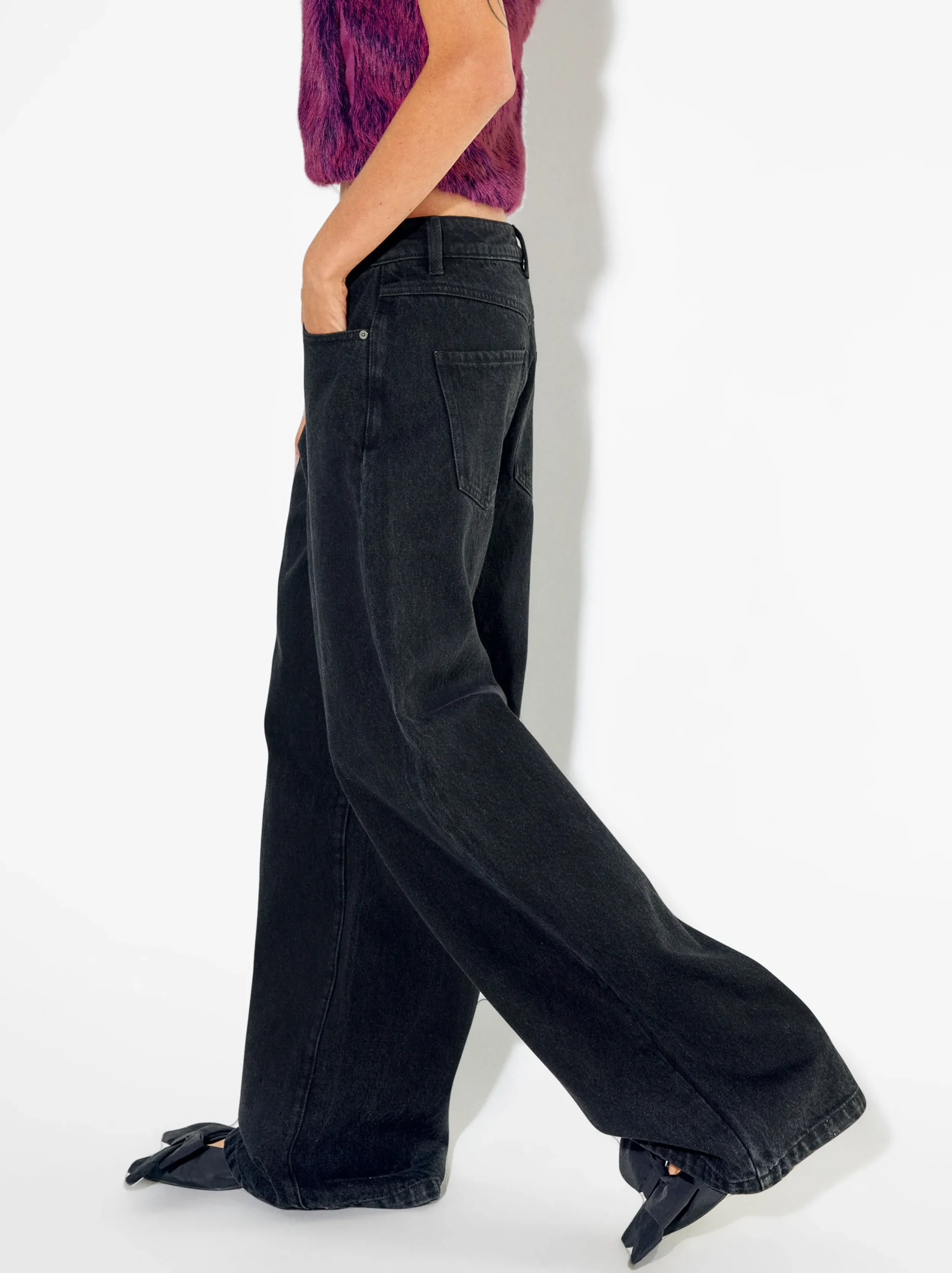 PARFOIS Pantalón Vaquero Wide Leg Negro Sale