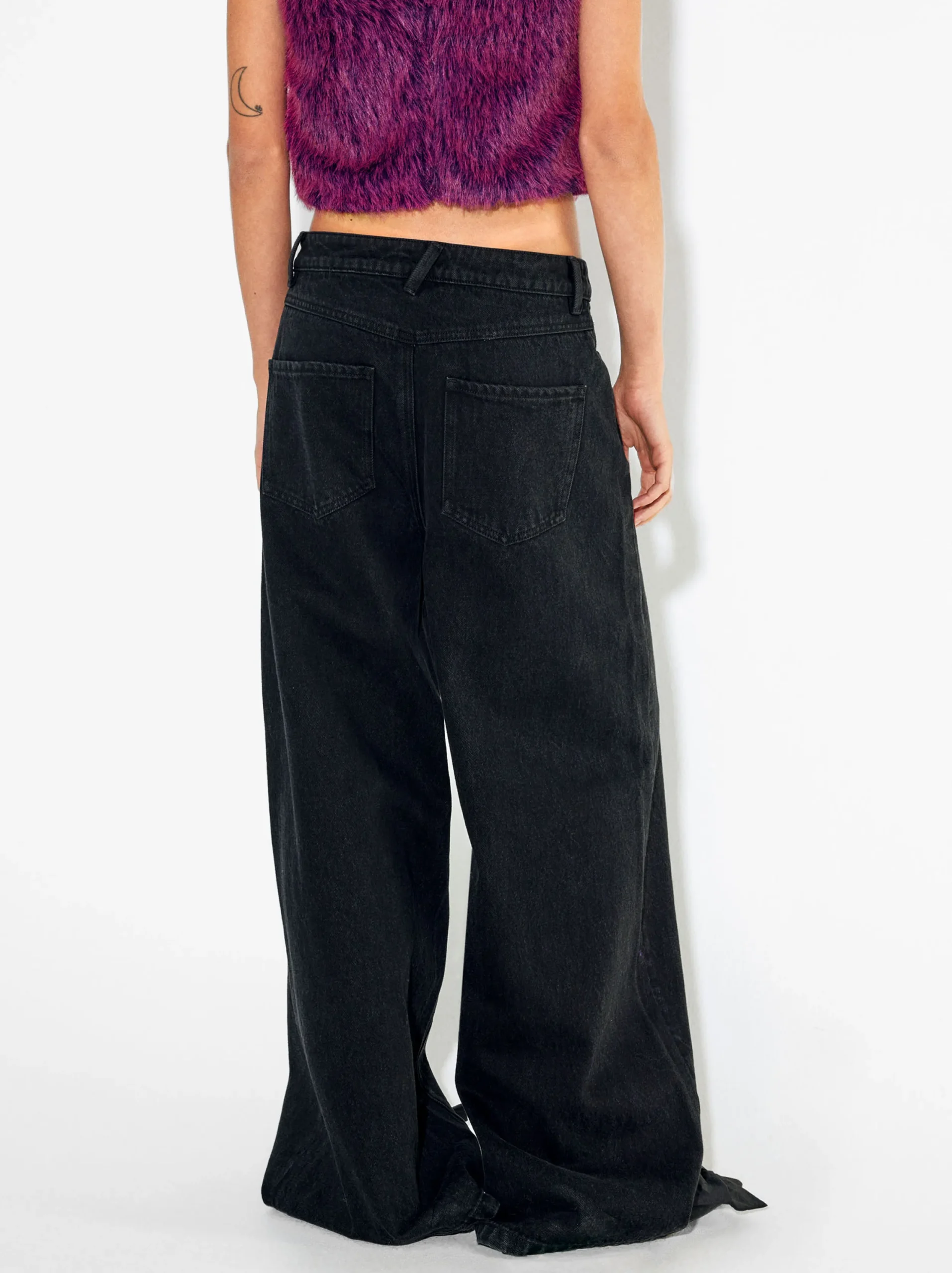 PARFOIS Pantalón Vaquero Wide Leg Negro Sale